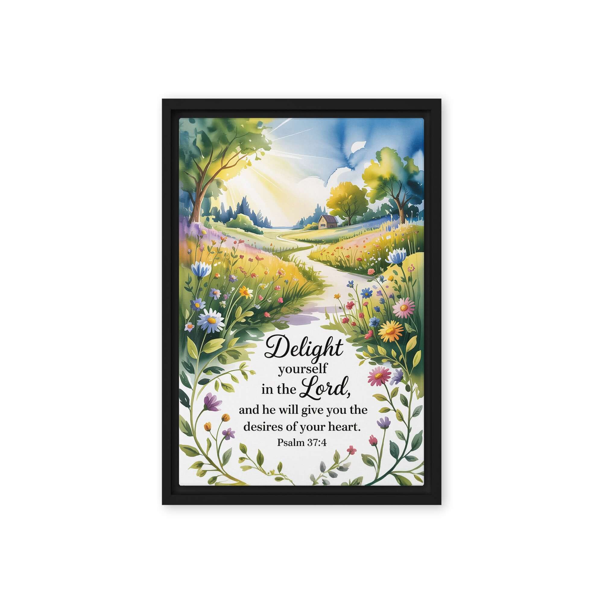 Psalm 37:4 Bible Verse, desires Framed Canvas Black 12″×18″