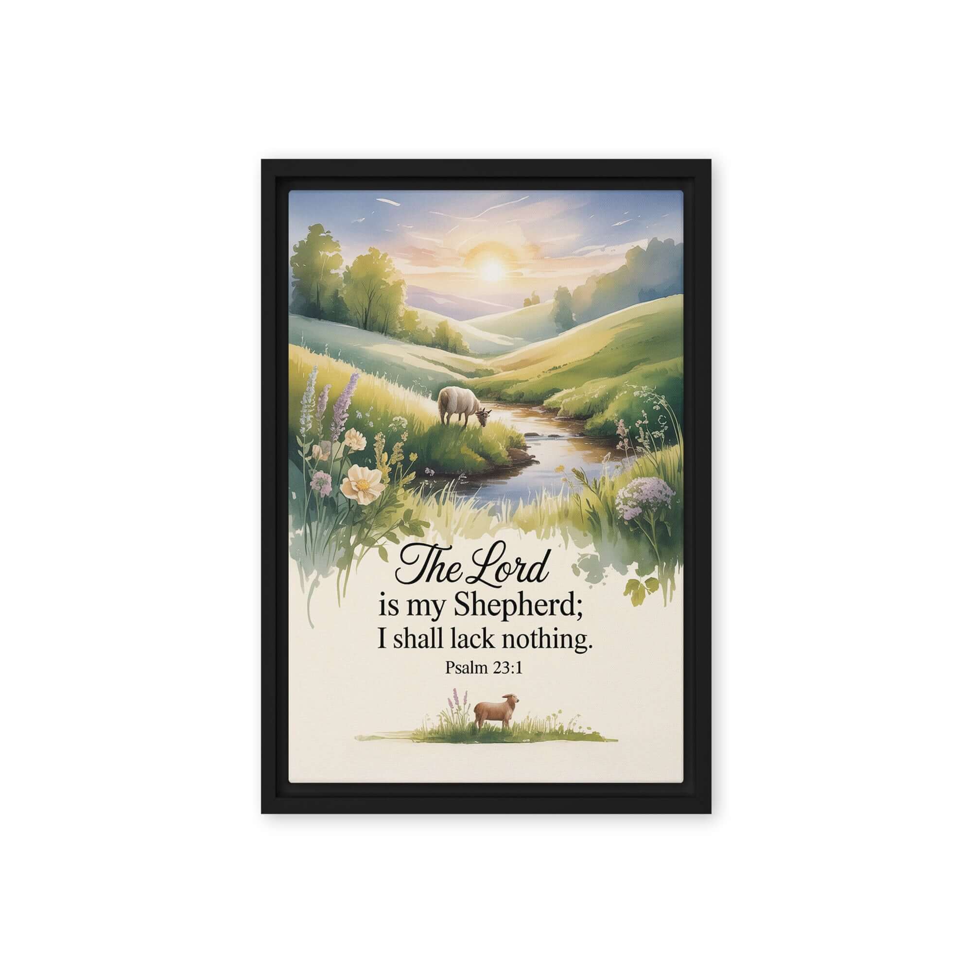 Psalm 23:1 Bible Verse, Lord Framed Canvas Black 12″×18″