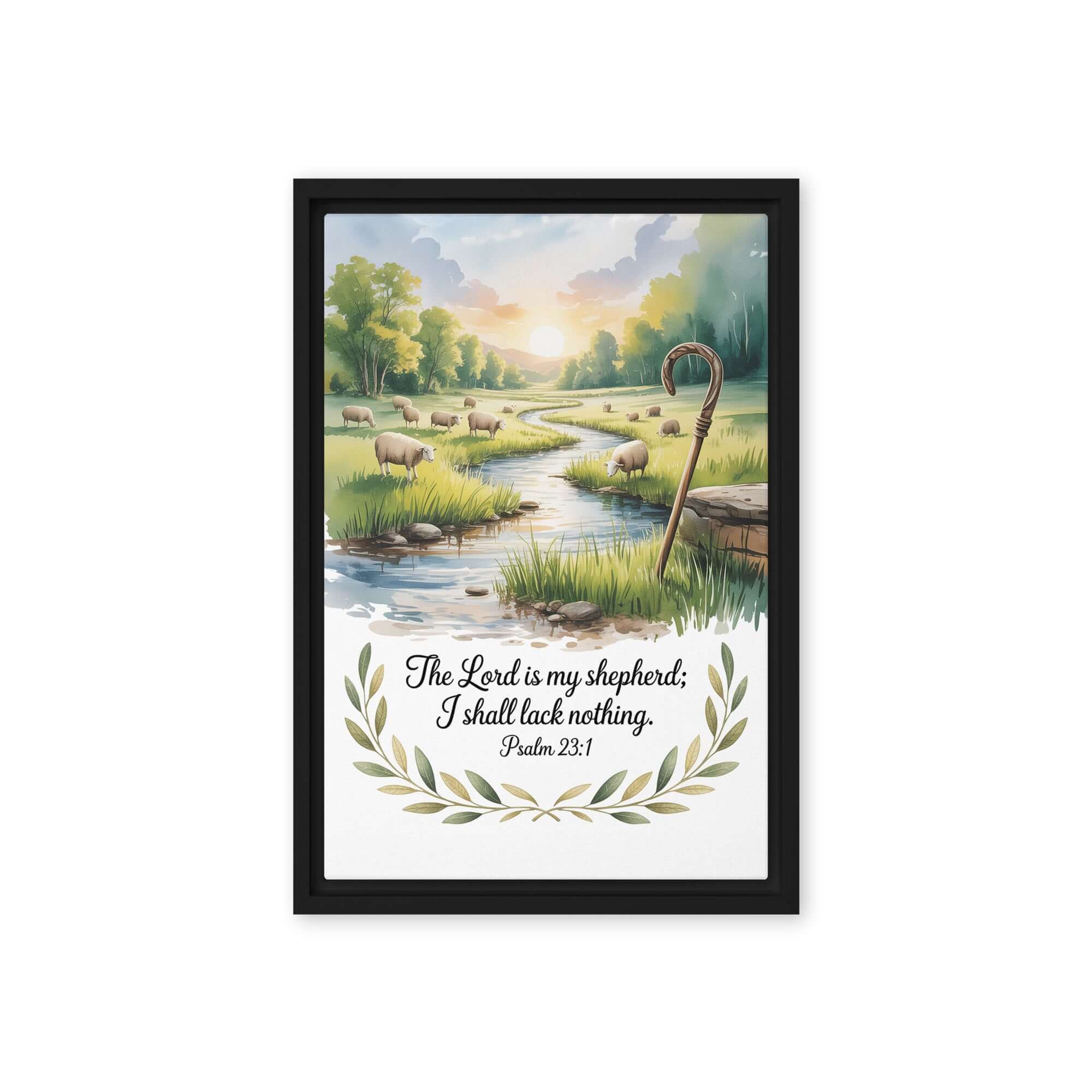 Psalm 23:1 Bible Verse, is my Framed Canvas Black 12″×18″