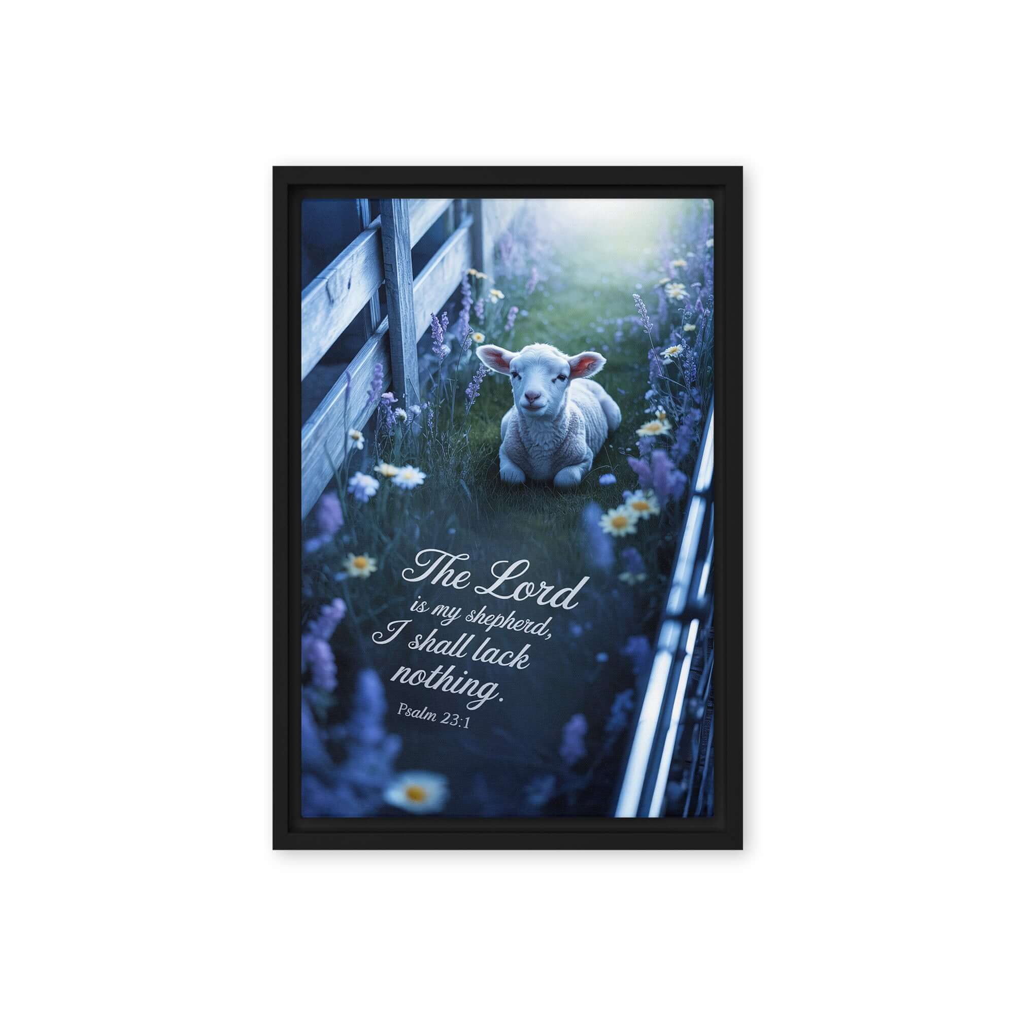 Psalm 23:1 Bible Verse, Shepherd Framed Canvas Black 12″×18″