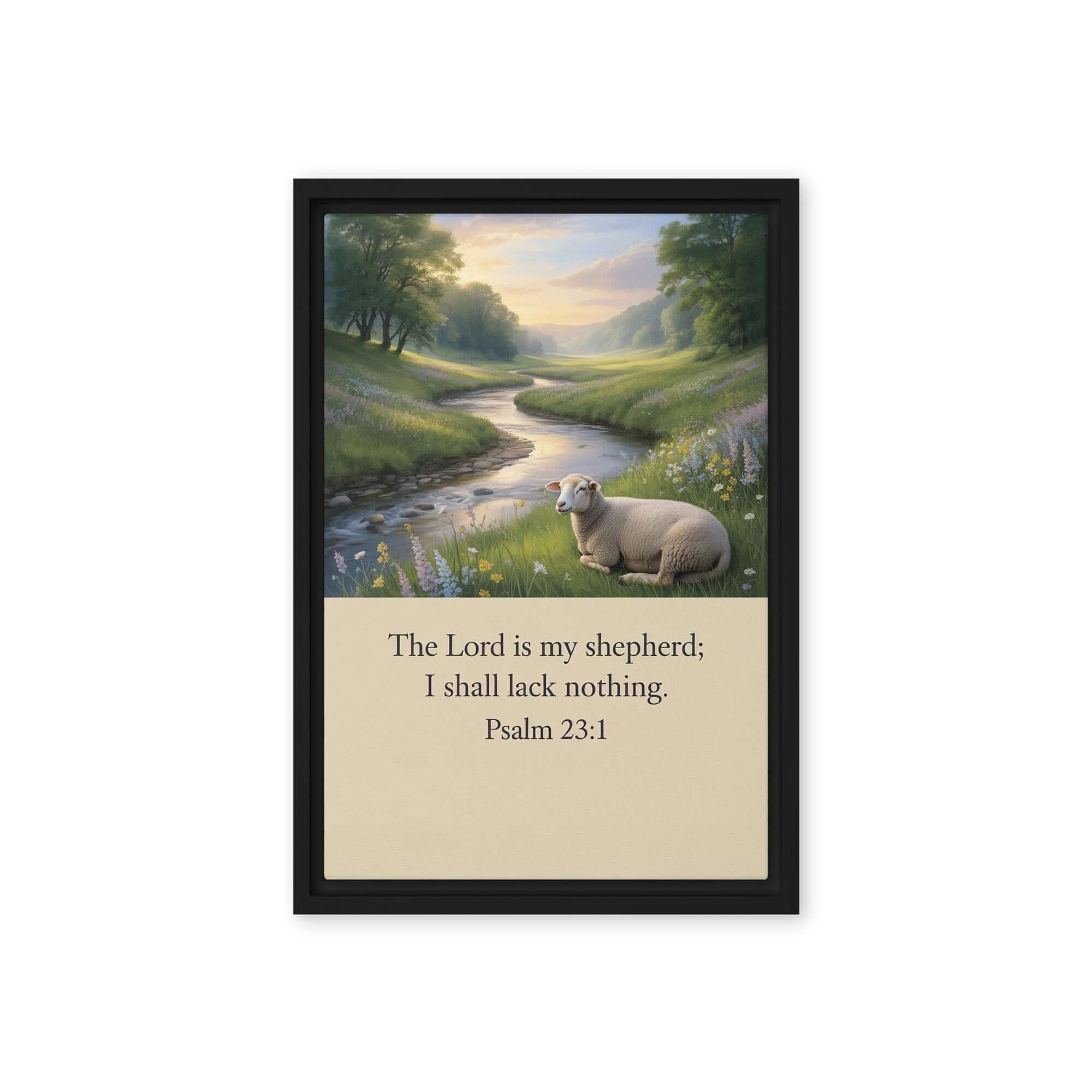 Psalm 23:1 Bible Verse, I shall Framed Canvas Black 12″×18″