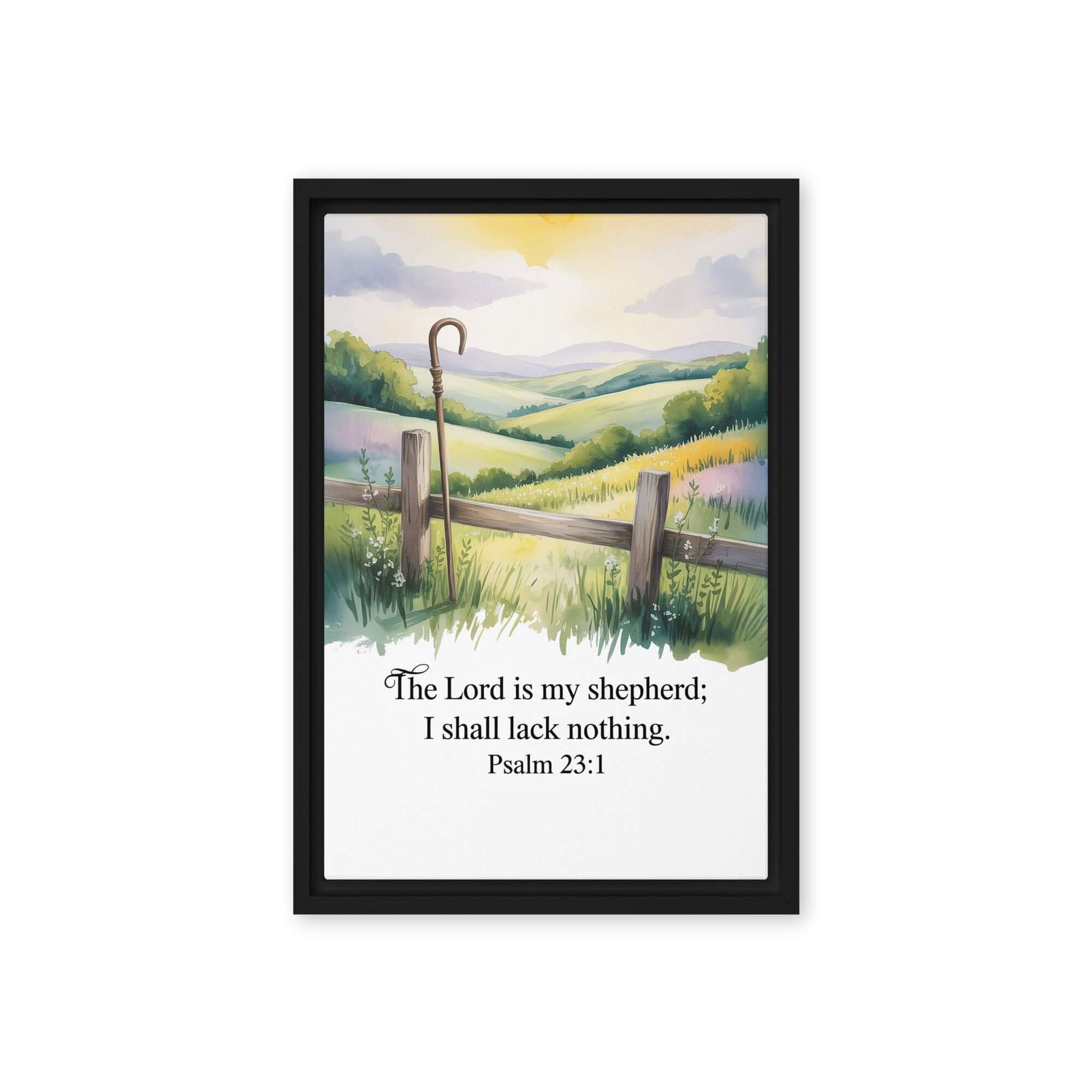 Psalm 23:1 Bible Verse, Lack Framed Canvas Black 12″×18″