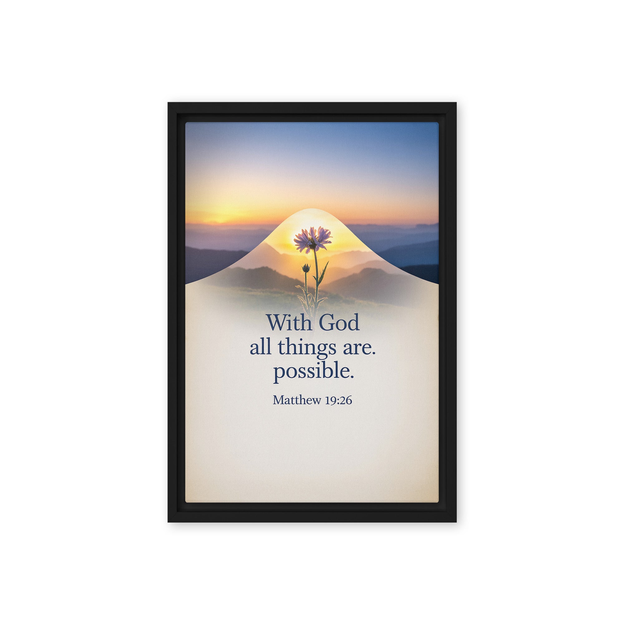 Matthew 19:26 Bible Verse at them Framed Canvas Black 12″×18″