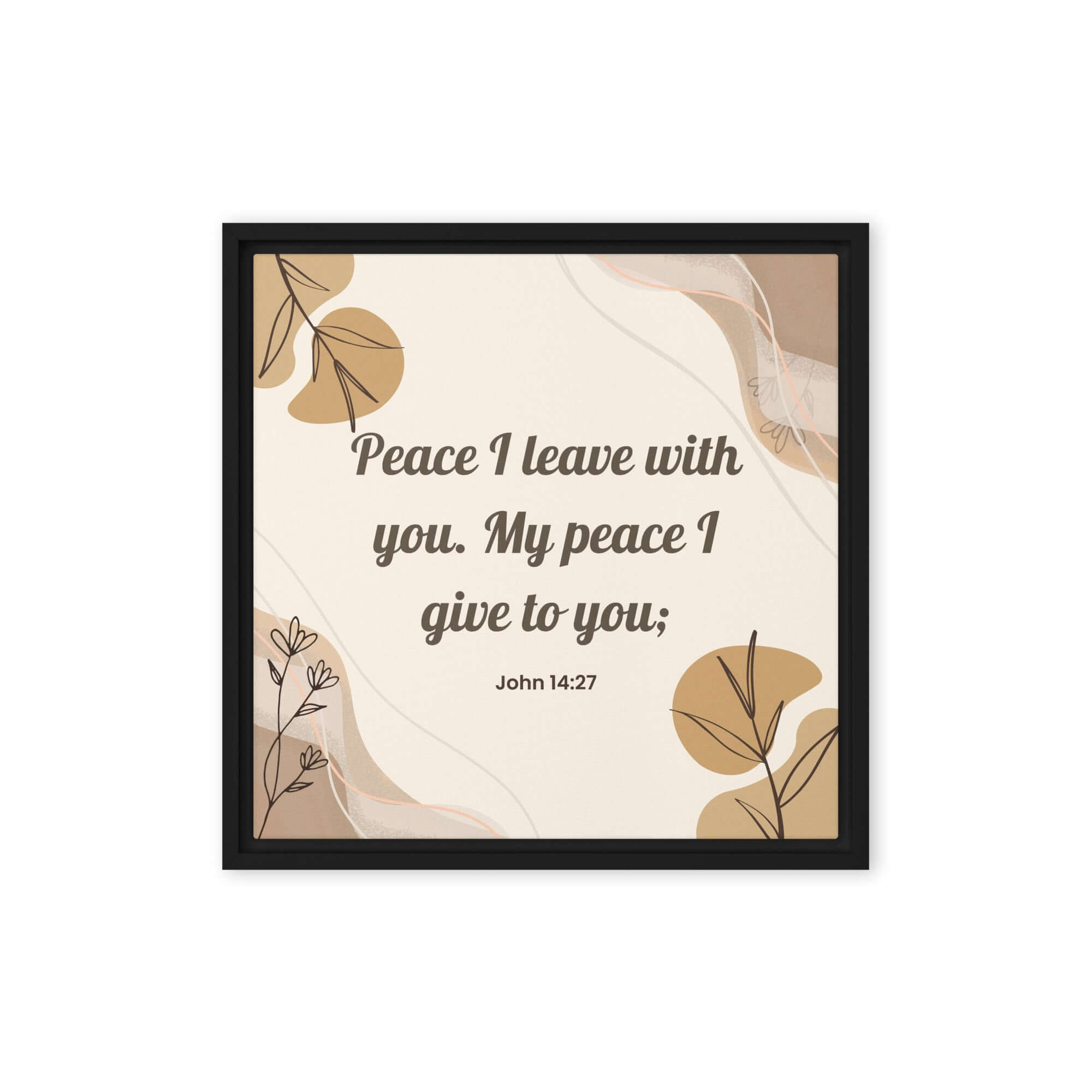John 14:27 Bible Verse, Peace I Framed Canvas Print Wall Art Black 16″×16″