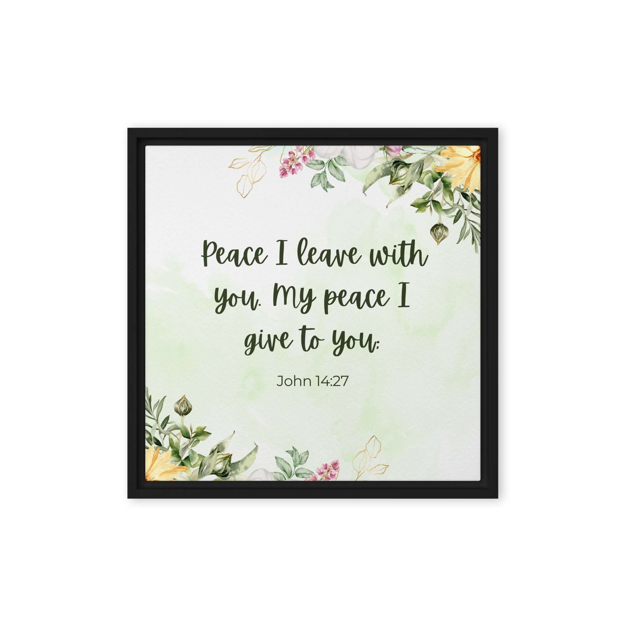 John 14:27 Bible Verse, My peace Framed Canvas Print Wall Art Black 16″×16″