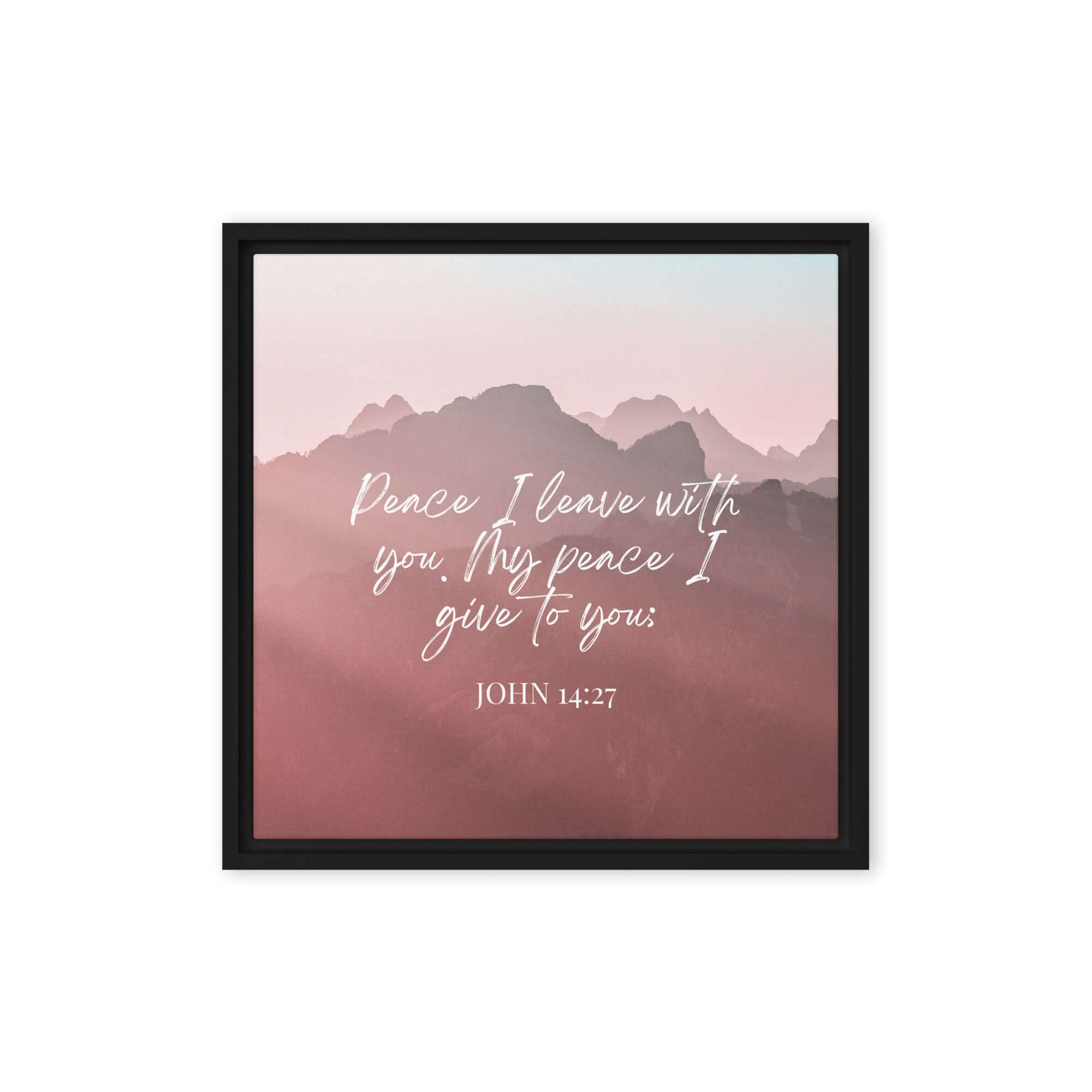John 14:27 Bible Verse, I give you Framed Canvas Print Wall Art Black 16″×16″