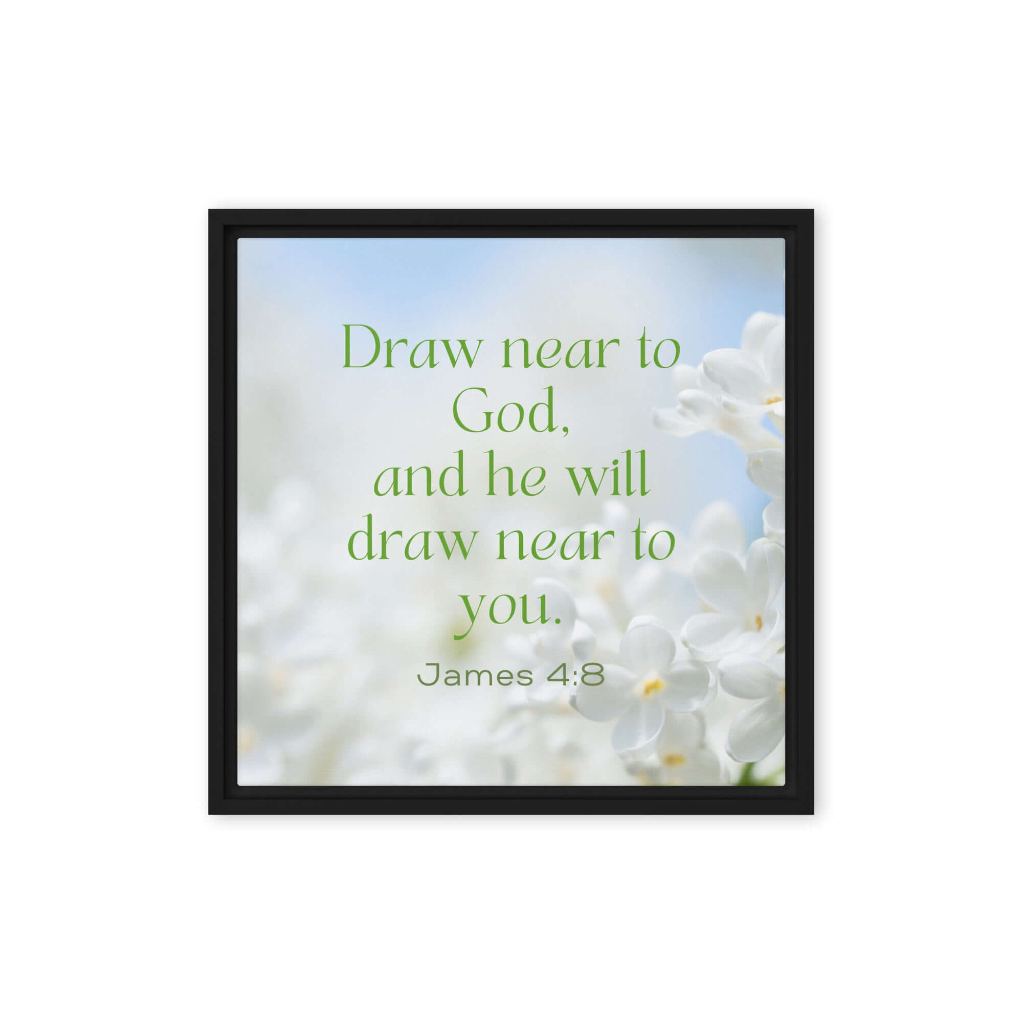 James 4:8 Bible Verse, Draw near Framed Canvas Print Wall Art Black 16″×16″