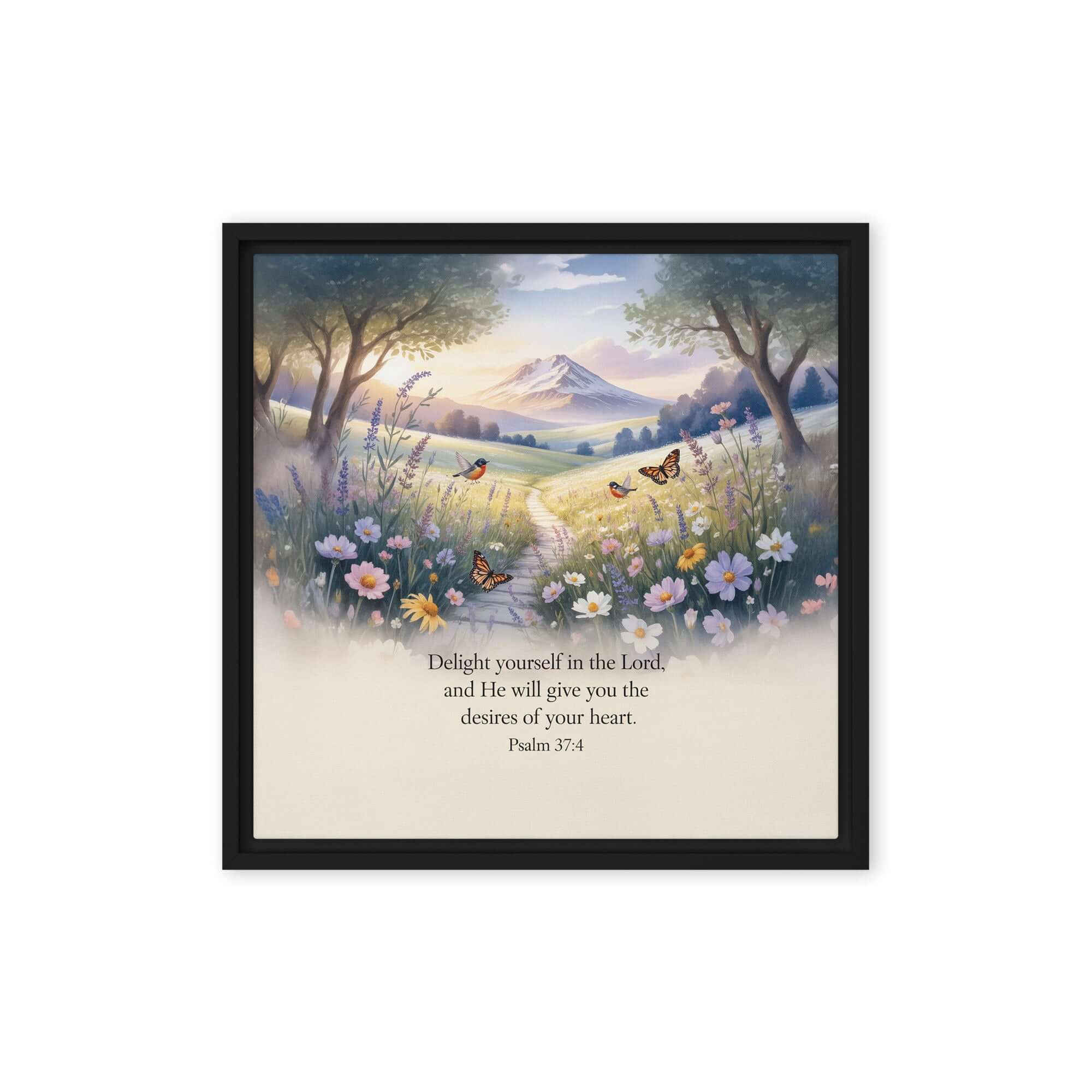 Psalm 37:4 Bible Verse, Delight Framed Canvas Black 16″×16″