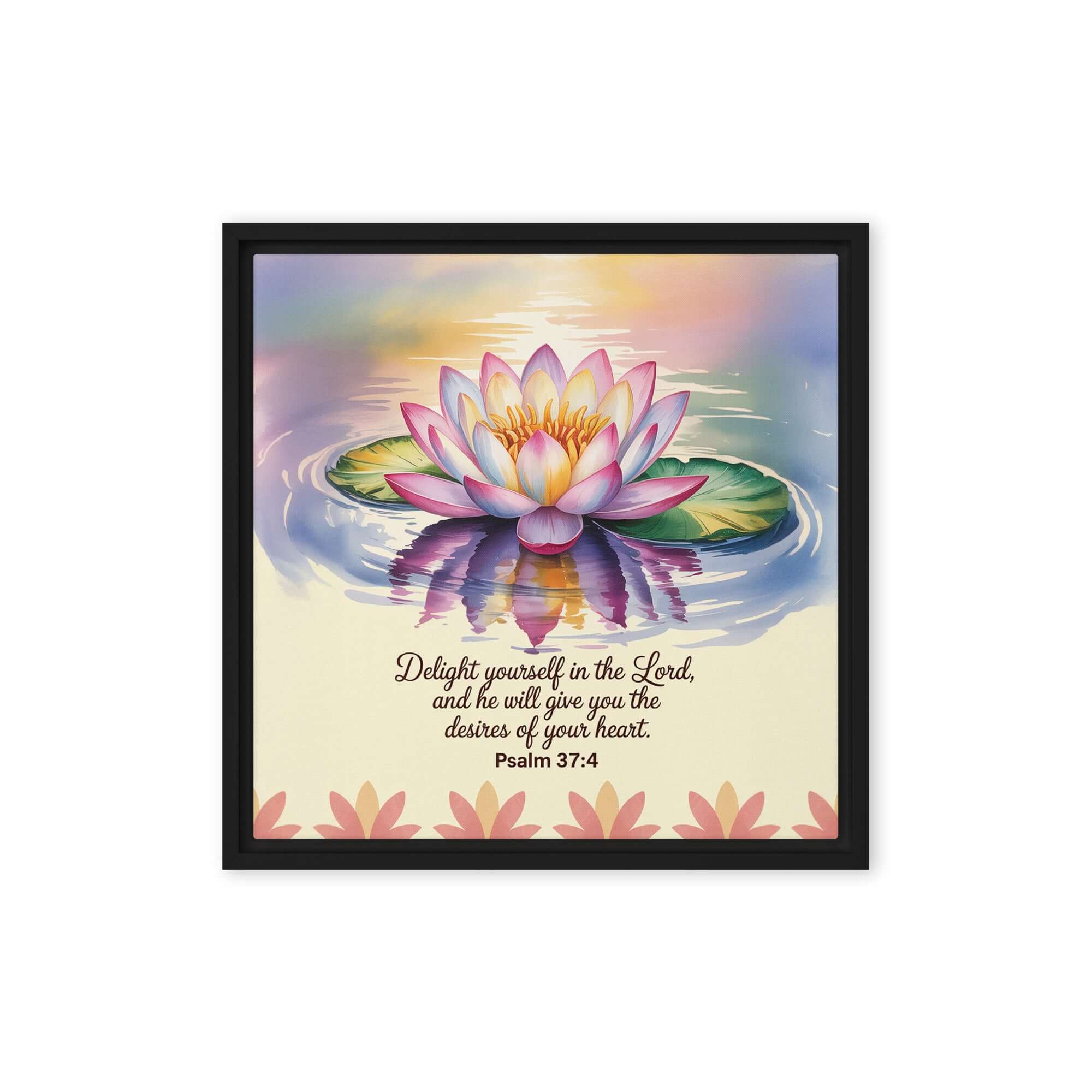 Psalm 37:4 Bible Verse, the Lord Framed Canvas Black 16″×16″