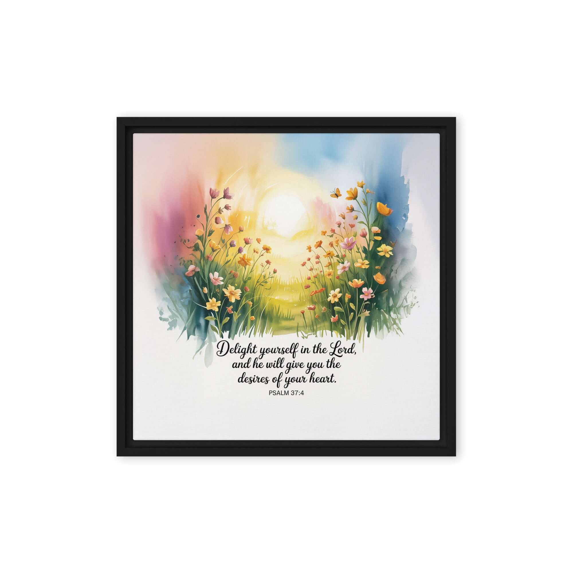 Psalm 37:4 Bible Verse, will give Framed Canvas Black 16″×16″