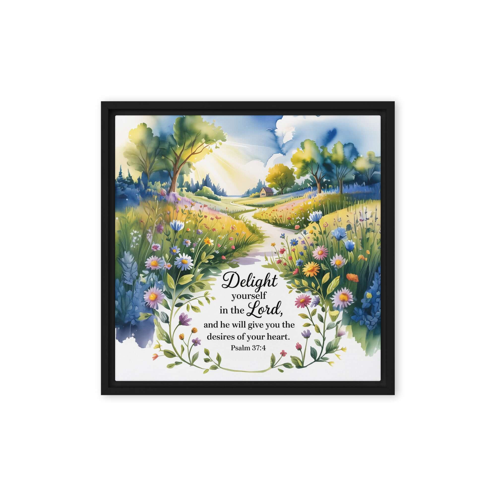 Psalm 37:4 Bible Verse, desires Framed Canvas Black 16″×16″