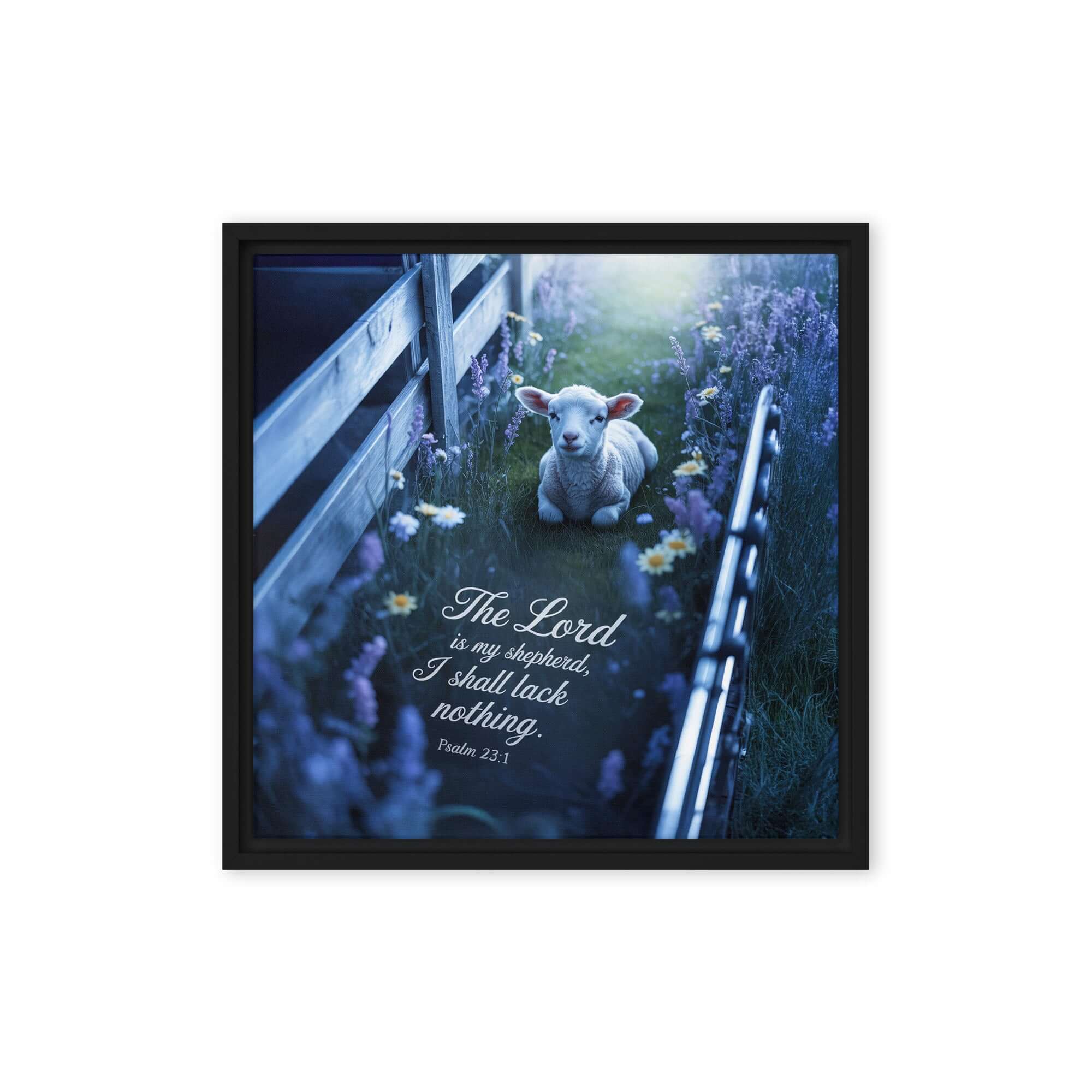 Psalm 23:1 Bible Verse, Shepherd Framed Canvas Black 16″×16″