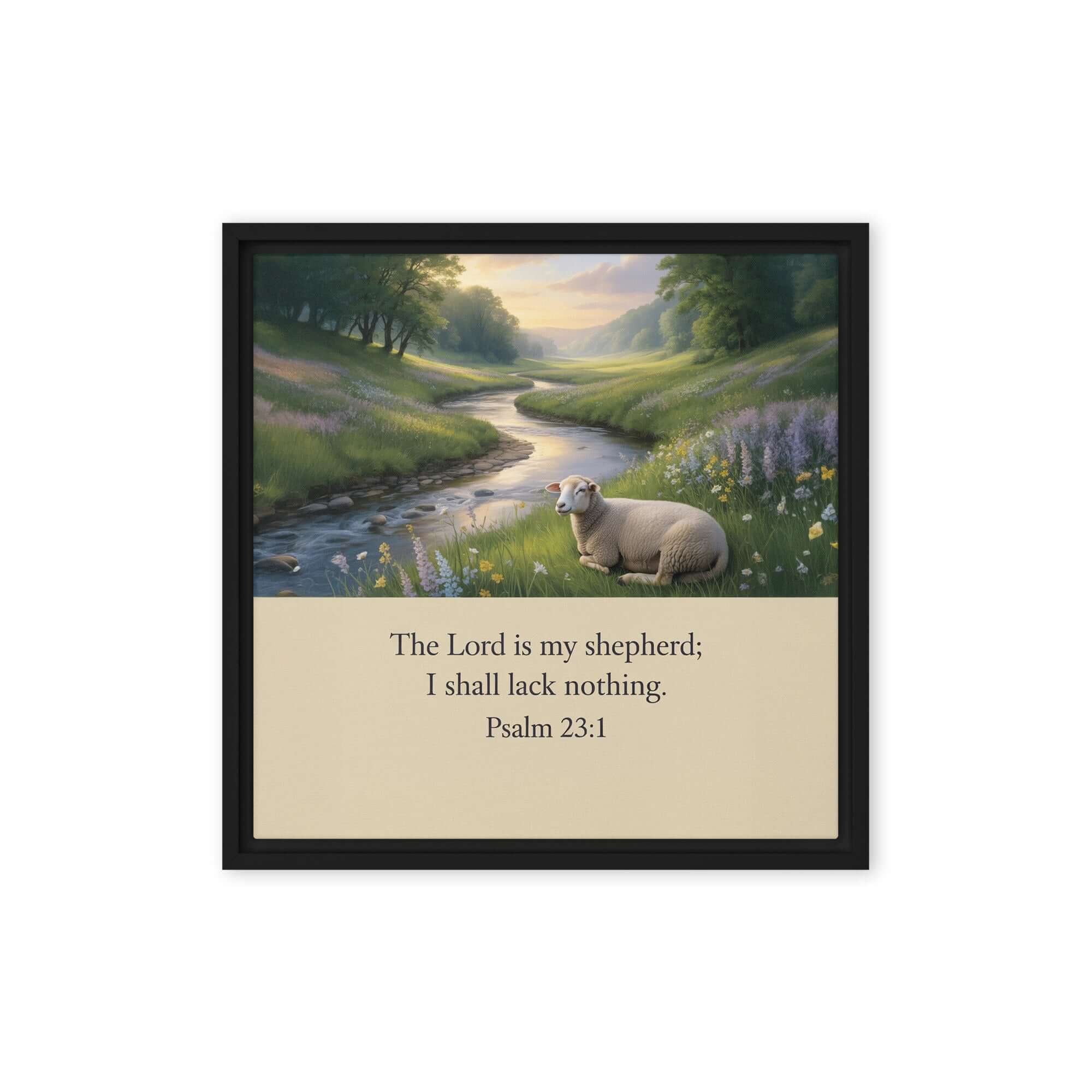 Psalm 23:1 Bible Verse, I shall Framed Canvas Black 16″×16″