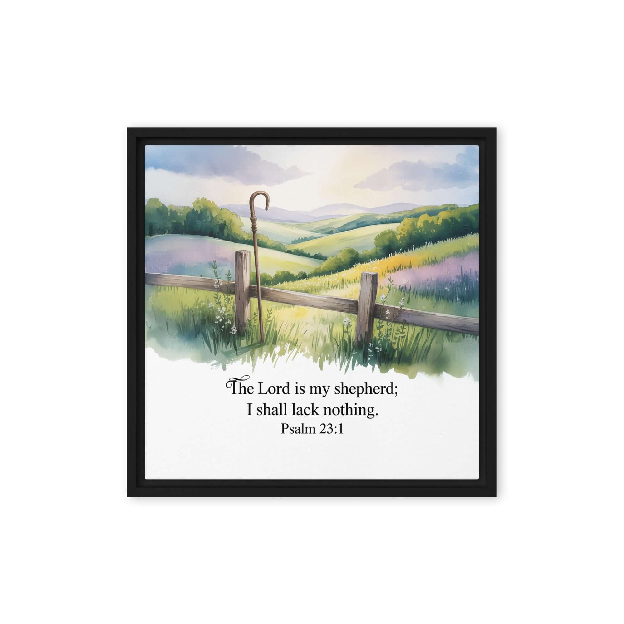 Psalm 23:1 Bible Verse, Lack Framed Canvas Black 16″×16″