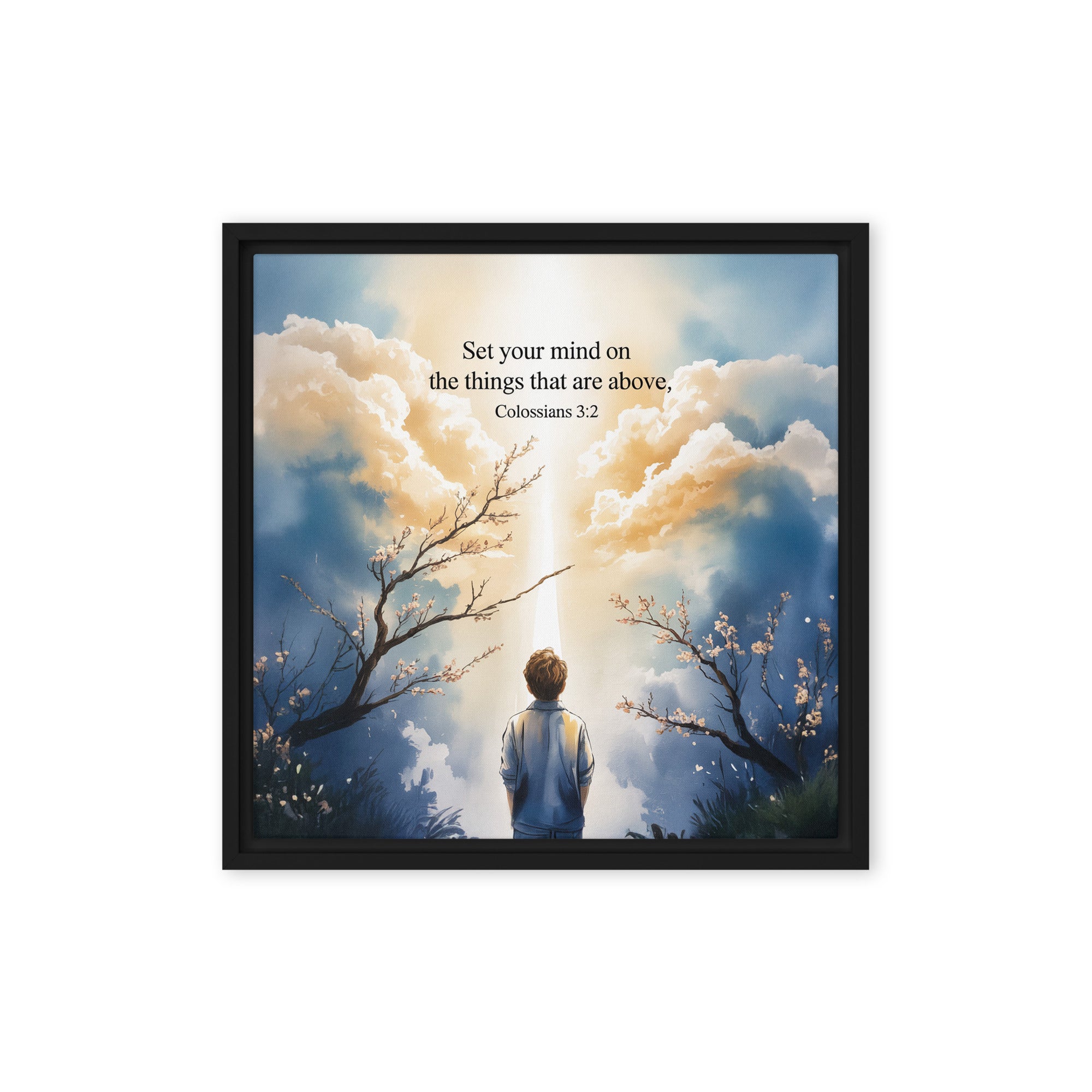 Colossians 3:2 Bible Verse the things Framed Canvas Black 16″×16″