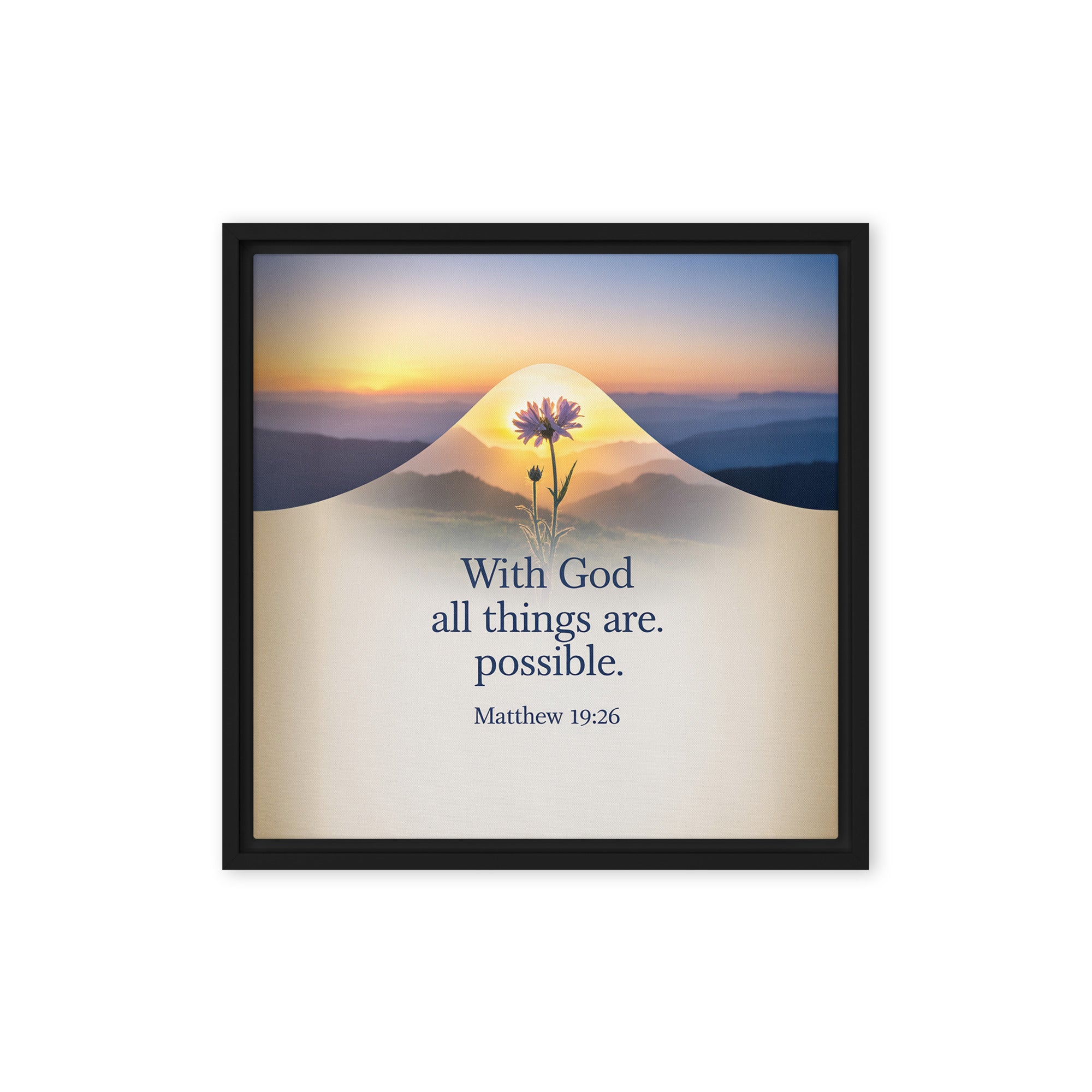 Matthew 19:26 Bible Verse at them Framed Canvas Black 16″×16″