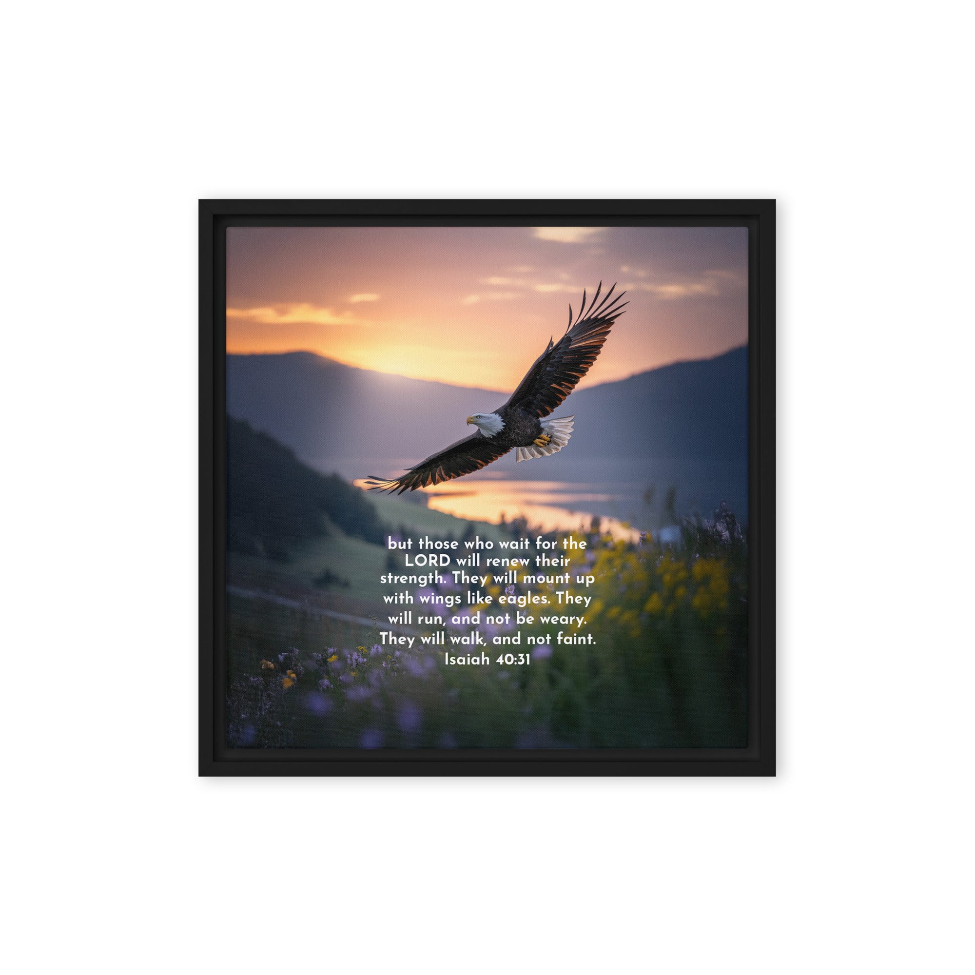 Isaiah 40:31 Bible Verse Renew Strength Framed Canvas Black 16″×16″