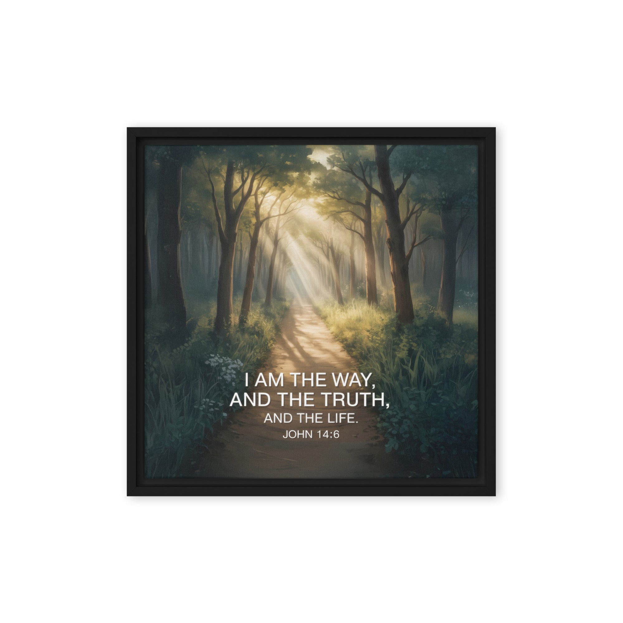 John 14:6 Bible Verse I Am Framed Canvas Black 16″×16″