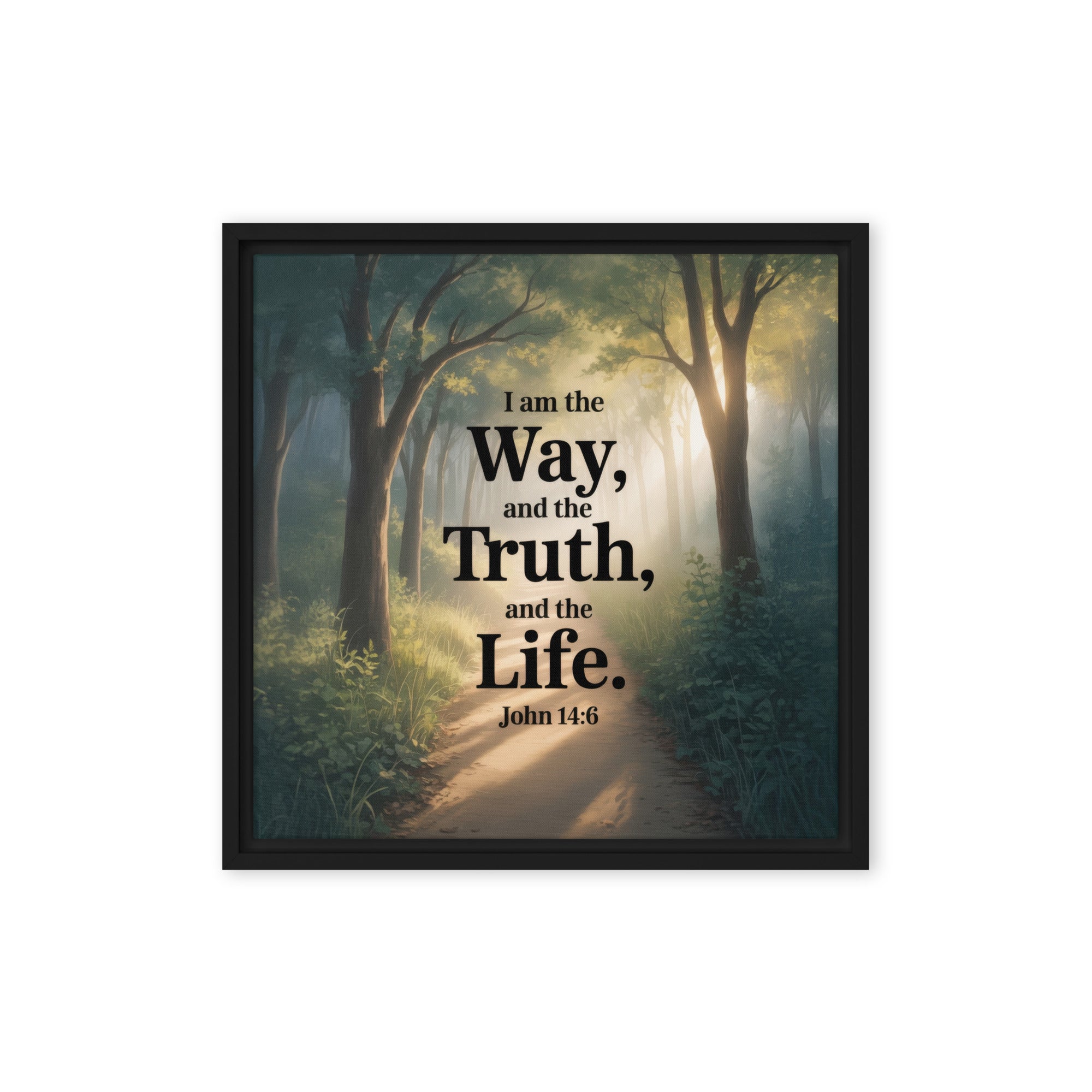 John 14:6 Bible Verse The Life Framed Canvas Black 16″×16″