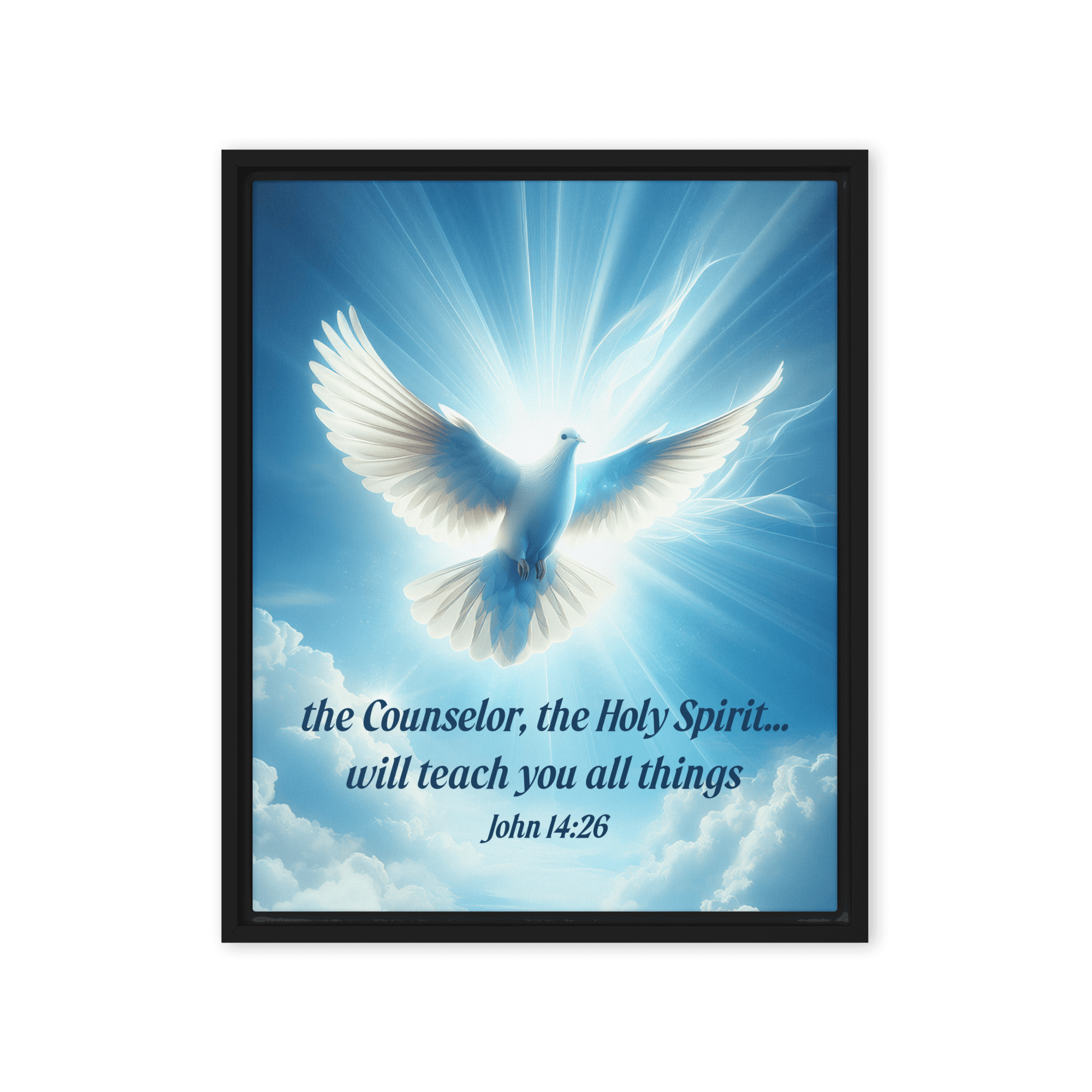John 14:26 Bible Verse, Holy Spirit Dove Framed Canvas Print Wall Art Black 16″×20″
