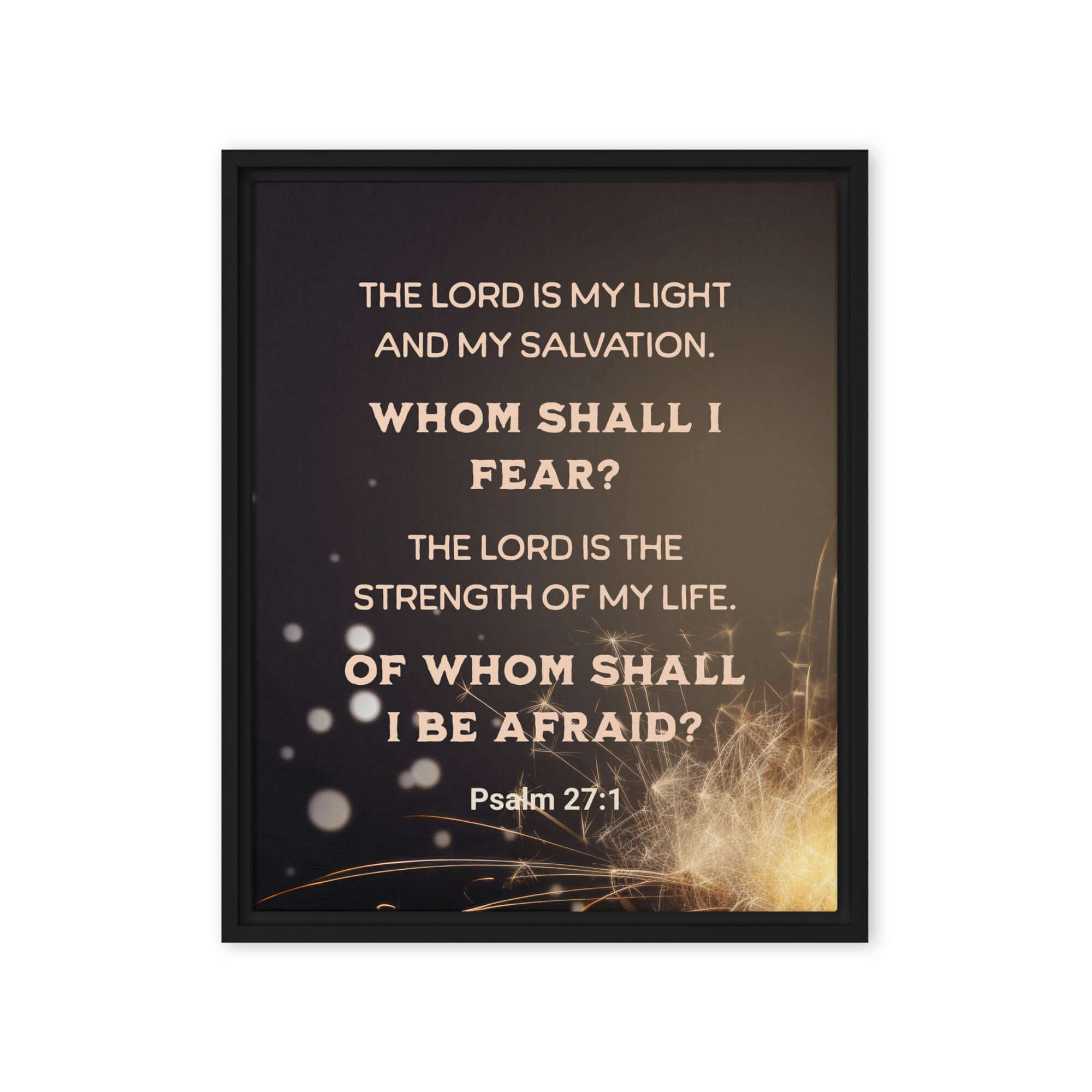 Psalm 27:1 Bible Verse, The LORD is My Light Framed Canvas Print Wall Art Black 16″×20″