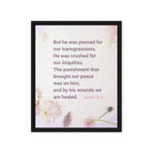 Isaiah 53:5 Bible Verse, by his wounds Framed Canvas Print Wall Art Black 16″×20″
