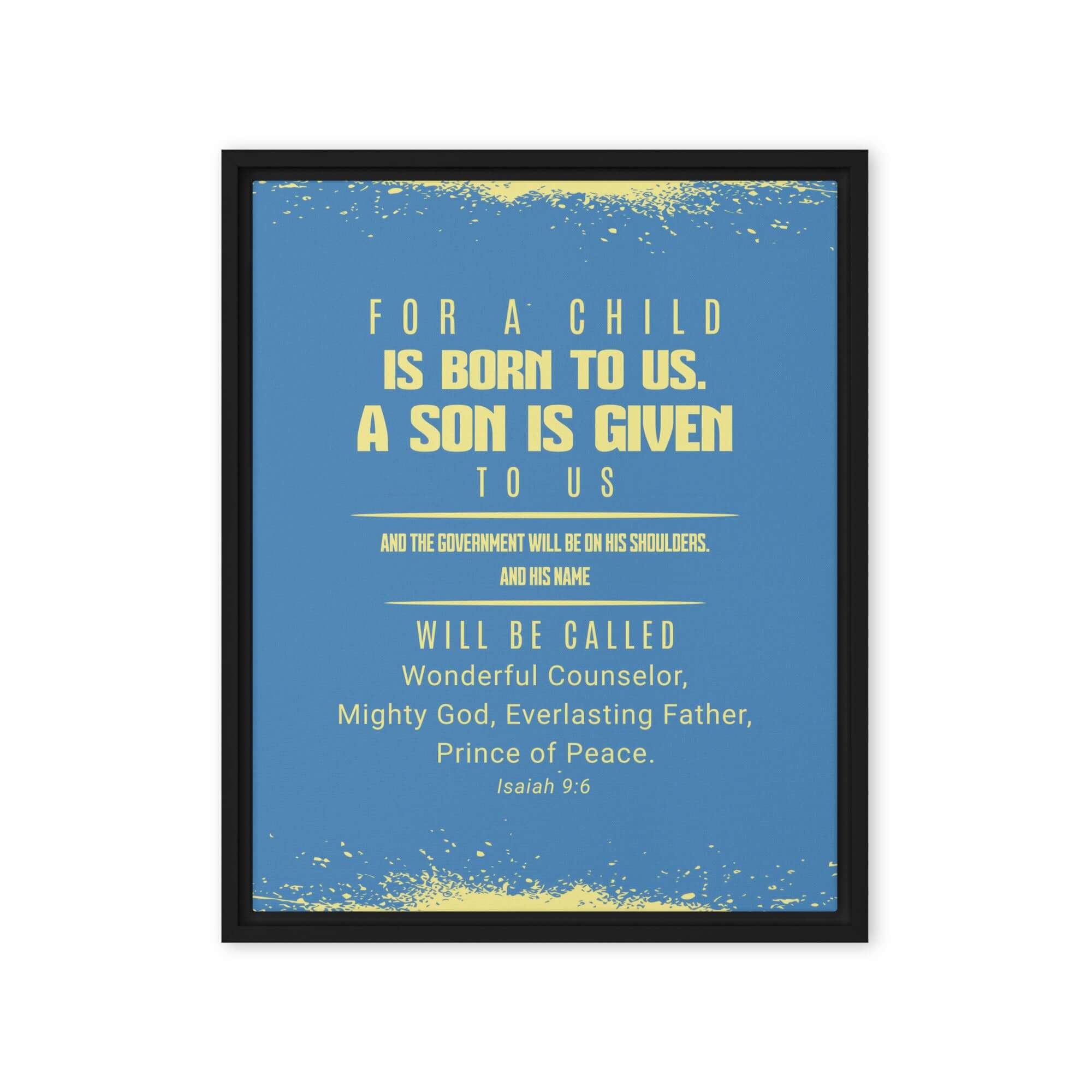 Isaiah 9:6 Bible Verse, Mighty God Framed Canvas Print Wall Art Black 16″×20″