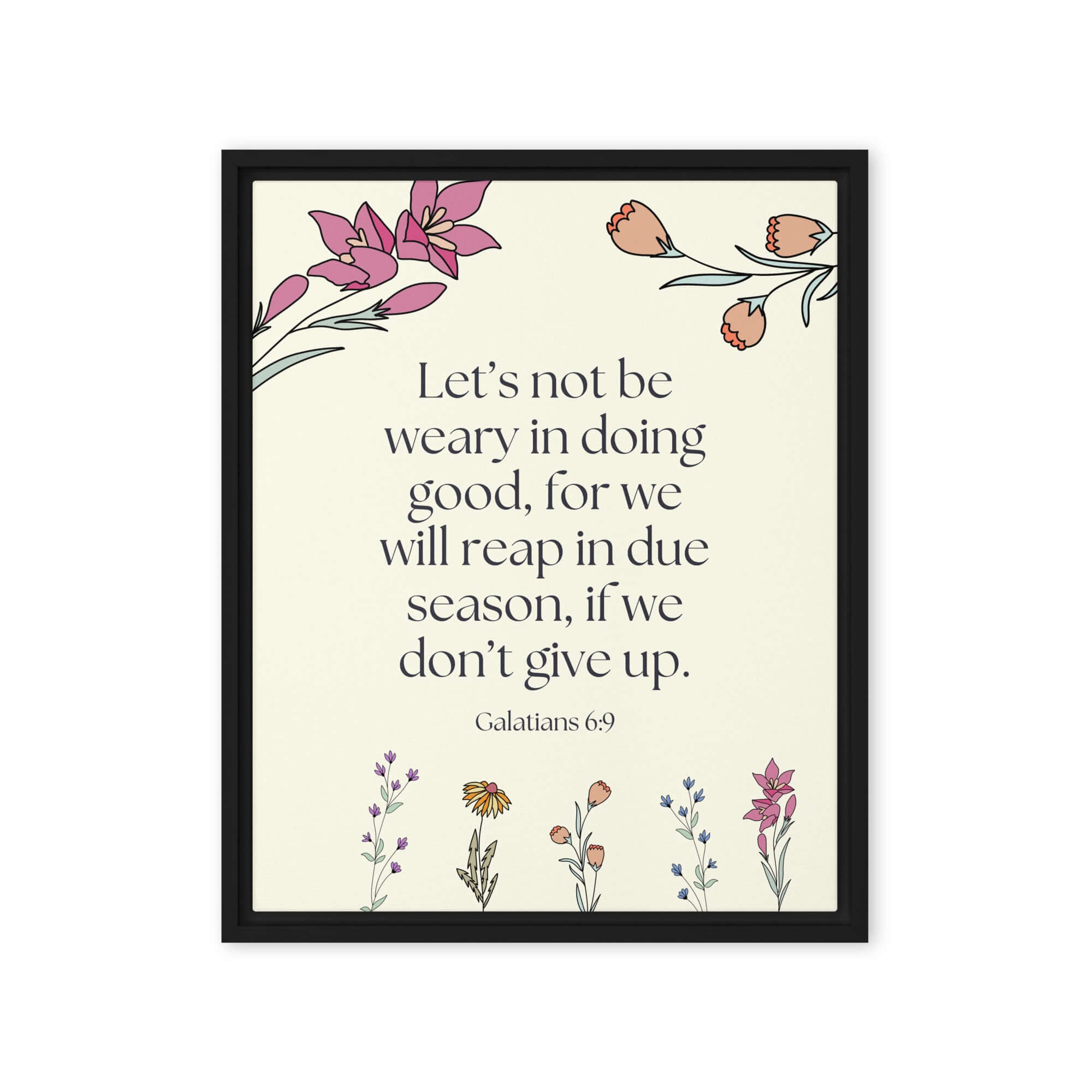 Galatians 6:9 Bible Verse, in doing good Framed Canvas Print Wall Art Black 16″×20″