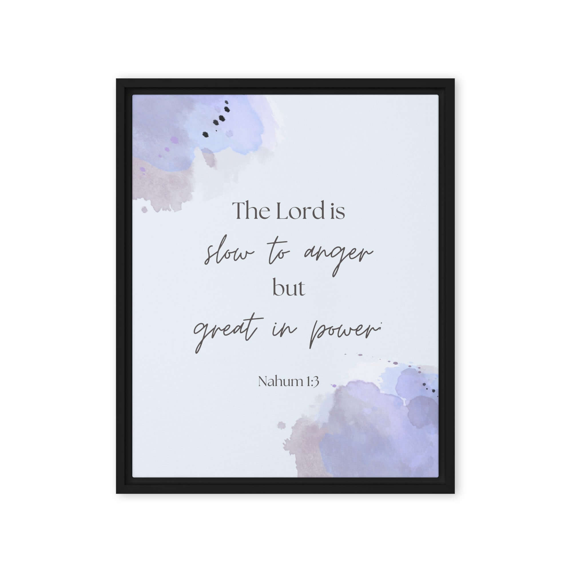 Nahum 1:3 Bible Verse, great in power Framed Canvas Print Wall Art Black 16″×20″