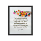 John 3:16 Bible Verse, He gave His Son Framed Canvas Print Wall Art Black 16″×20″