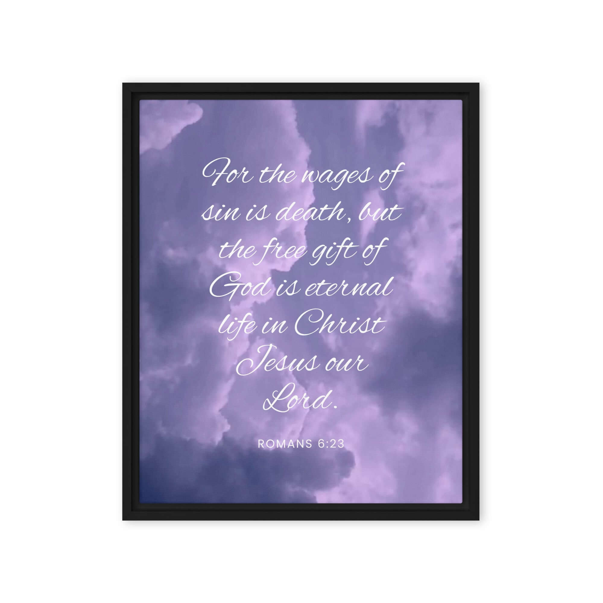 Romans 6:23 Bible Verse, free gift Framed Canvas Print Wall Art Black 16″×20″