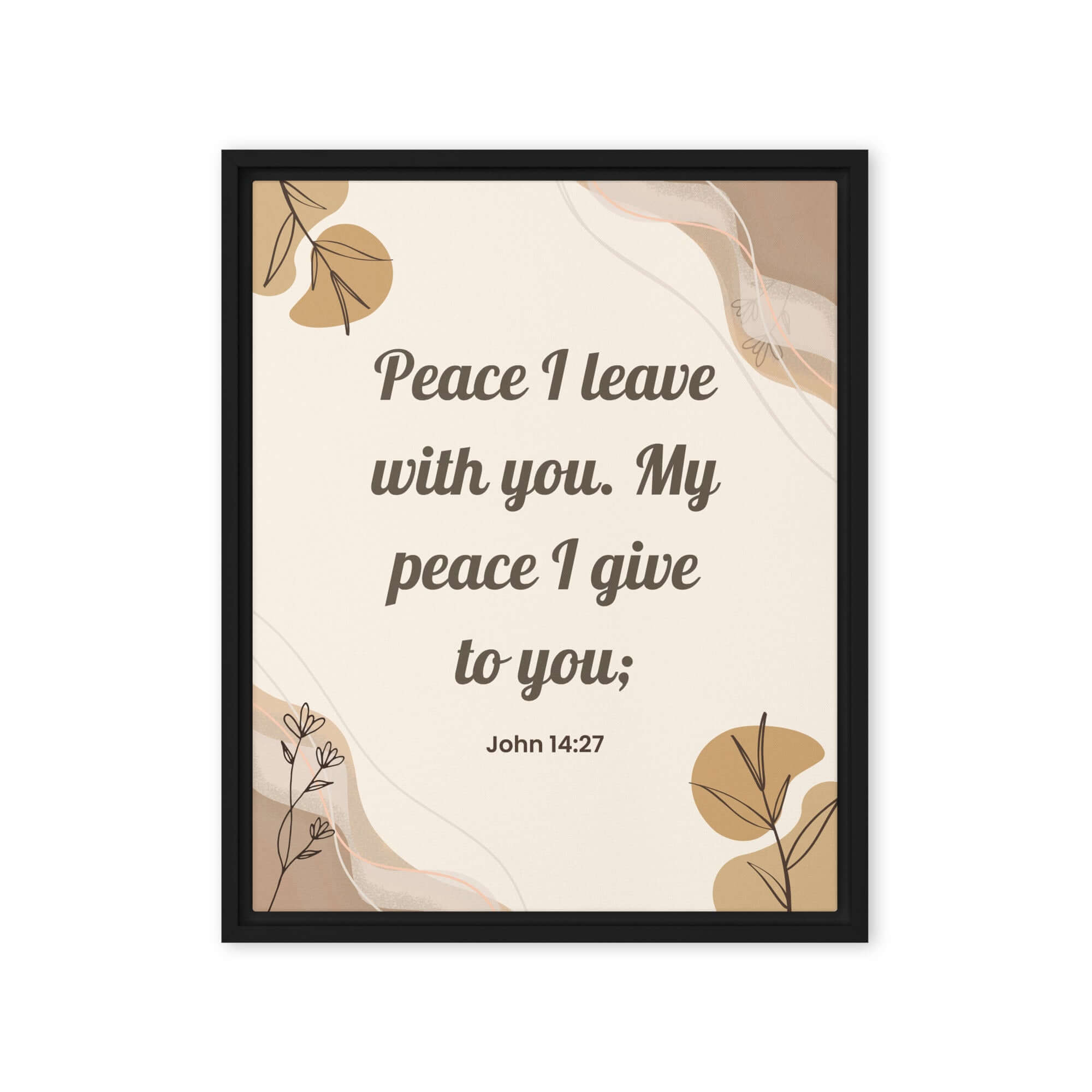 John 14:27 Bible Verse, Peace I Framed Canvas Print Wall Art Black 16″×20″