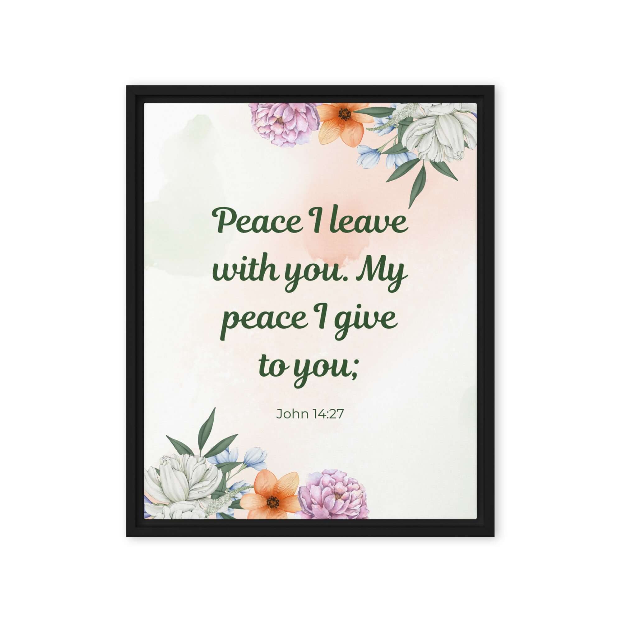 John 14:27 Bible Verse, with you Framed Canvas Print Wall Art Black 16″×20″