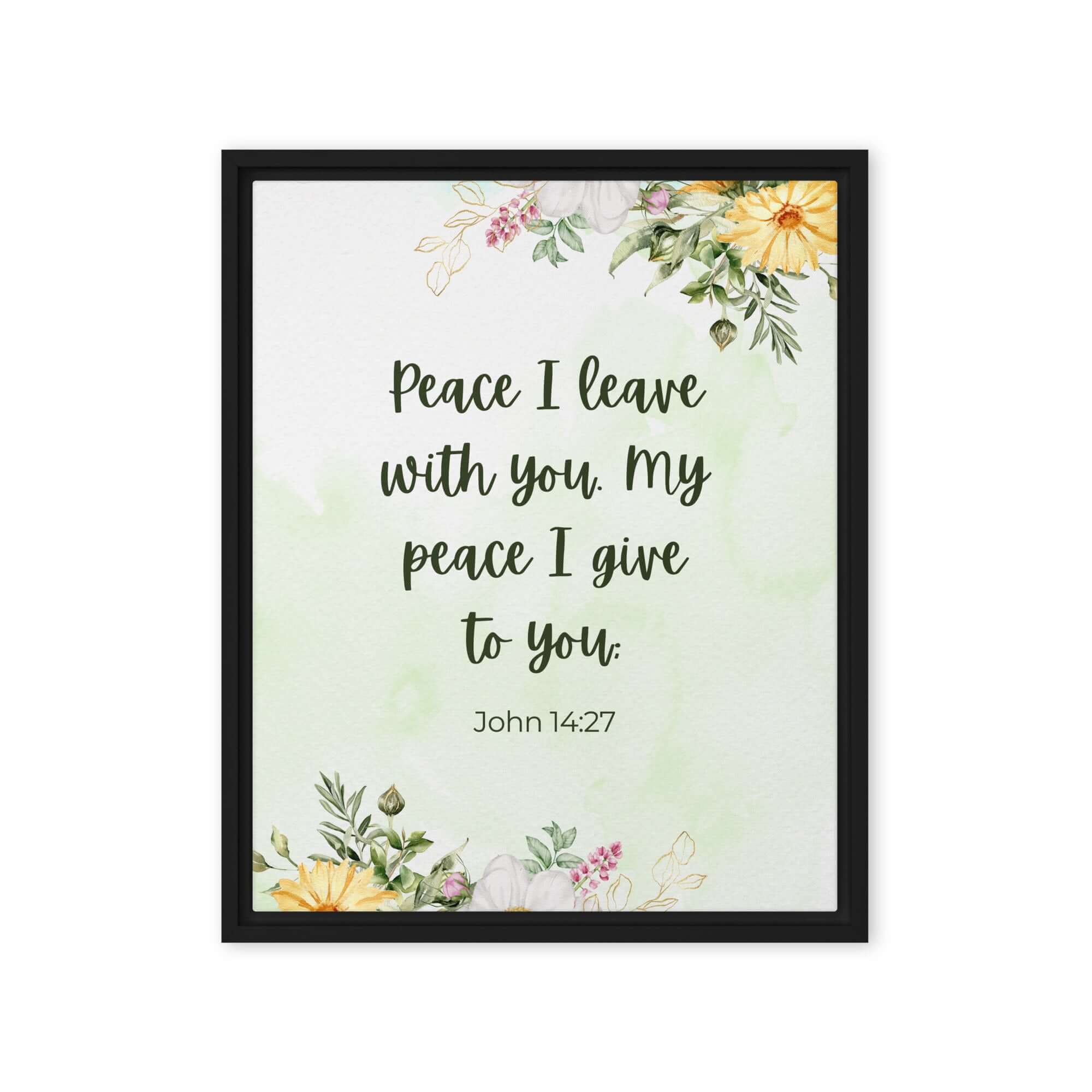 John 14:27 Bible Verse, My peace Framed Canvas Print Wall Art Black 16″×20″