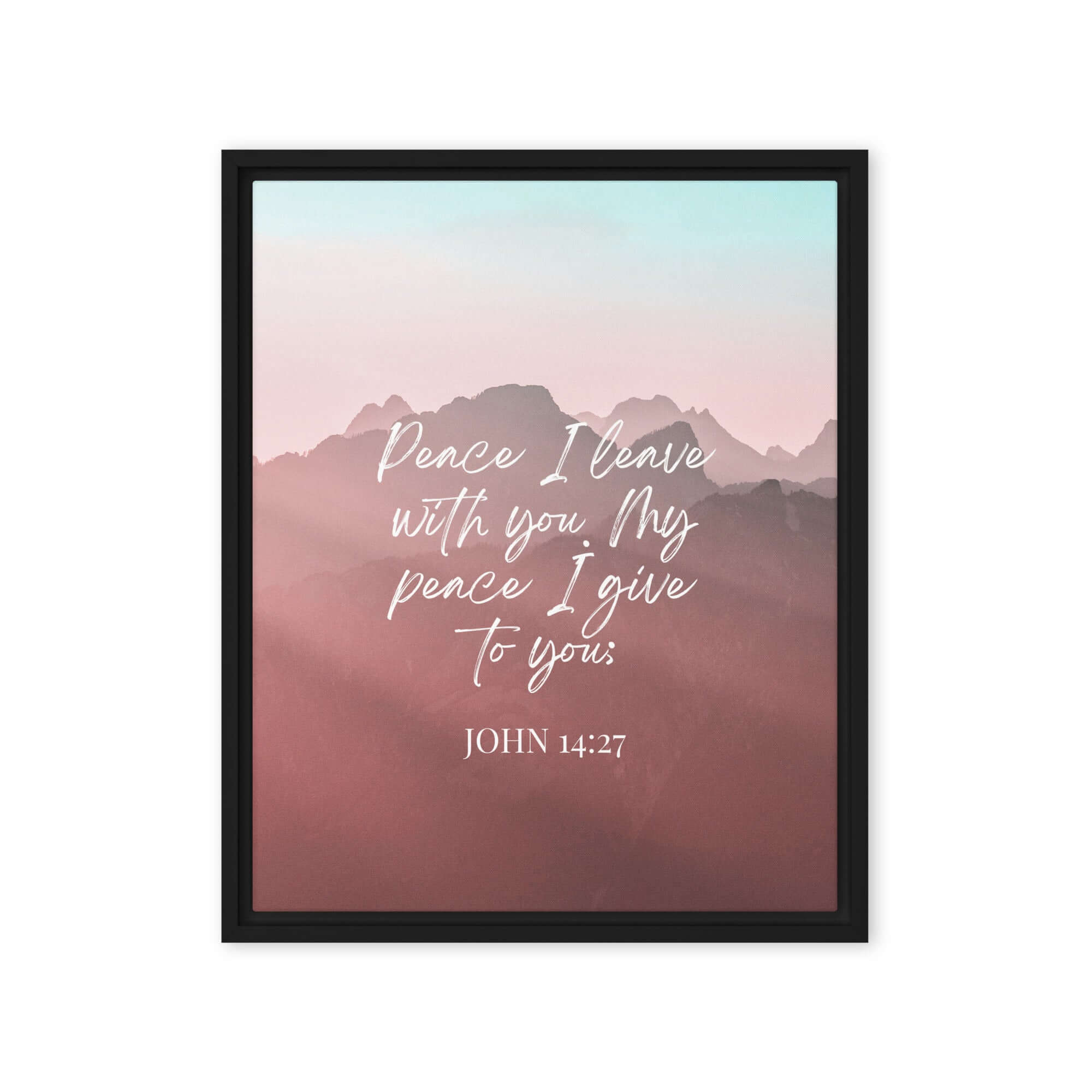 John 14:27 Bible Verse, I give you Framed Canvas Print Wall Art Black 16″×20″