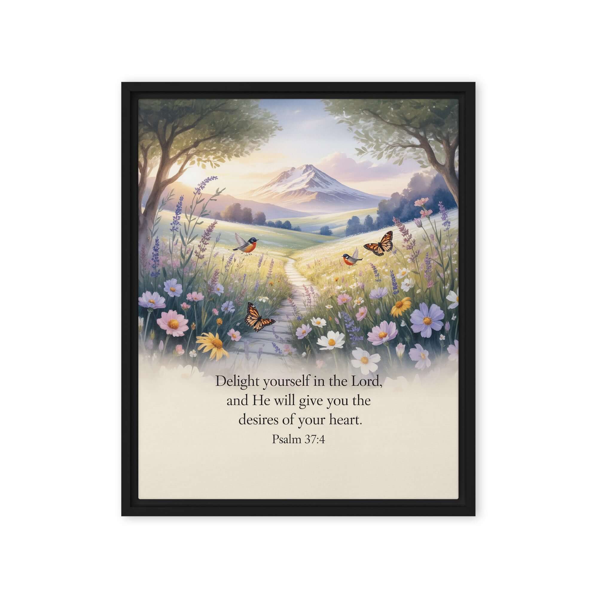 Psalm 37:4 Bible Verse, Delight Framed Canvas Black 16″×20″