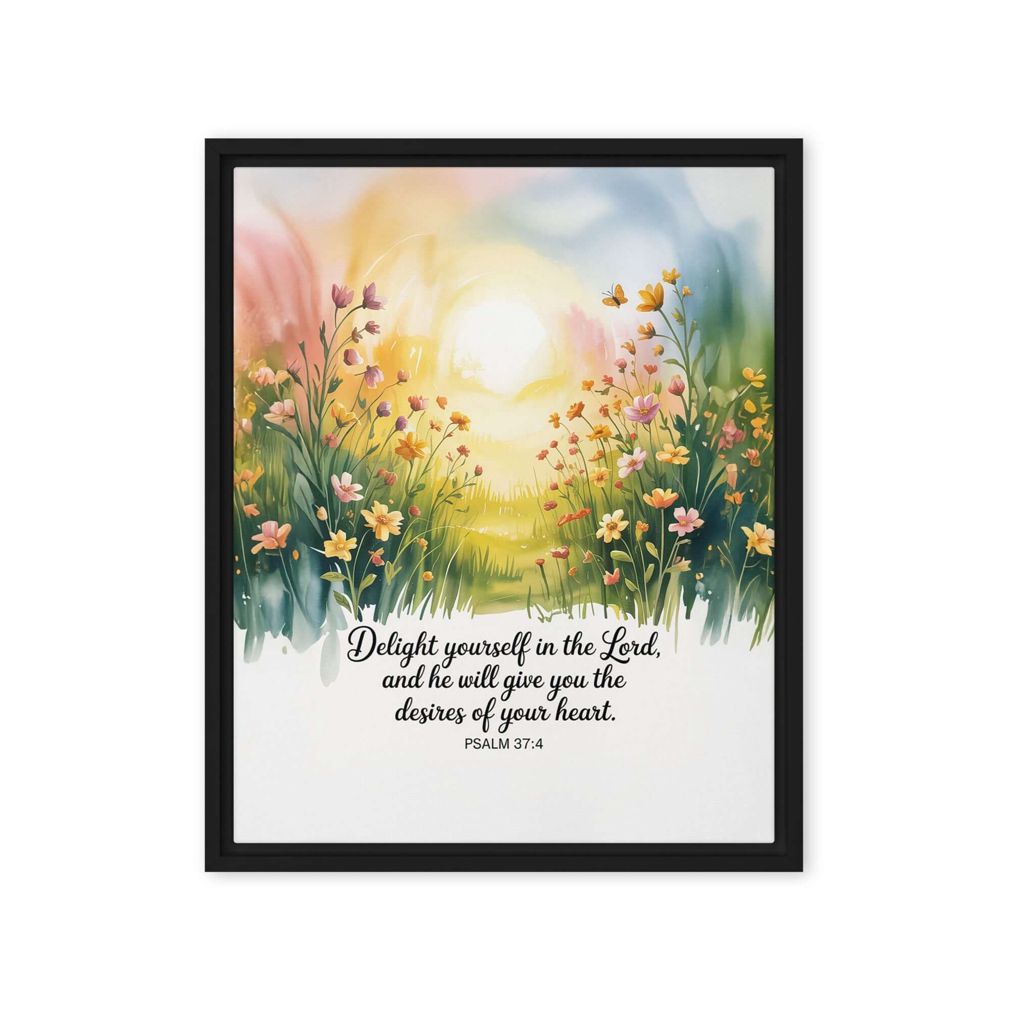 Psalm 37:4 Bible Verse, will give Framed Canvas Black 16″×20″