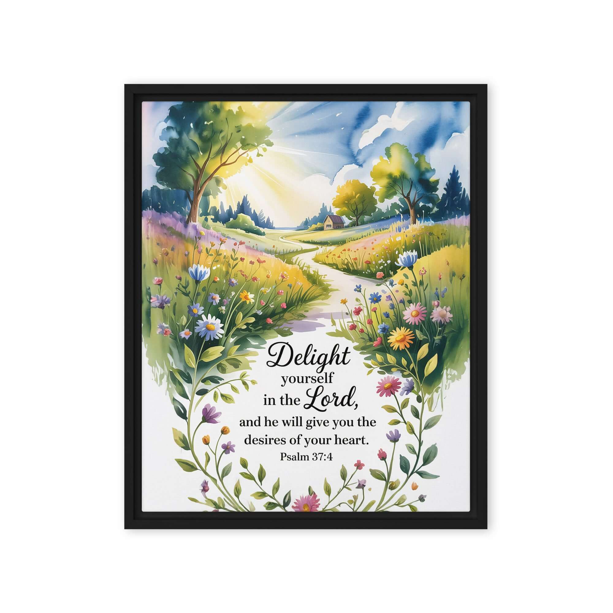 Psalm 37:4 Bible Verse, desires Framed Canvas Black 16″×20″