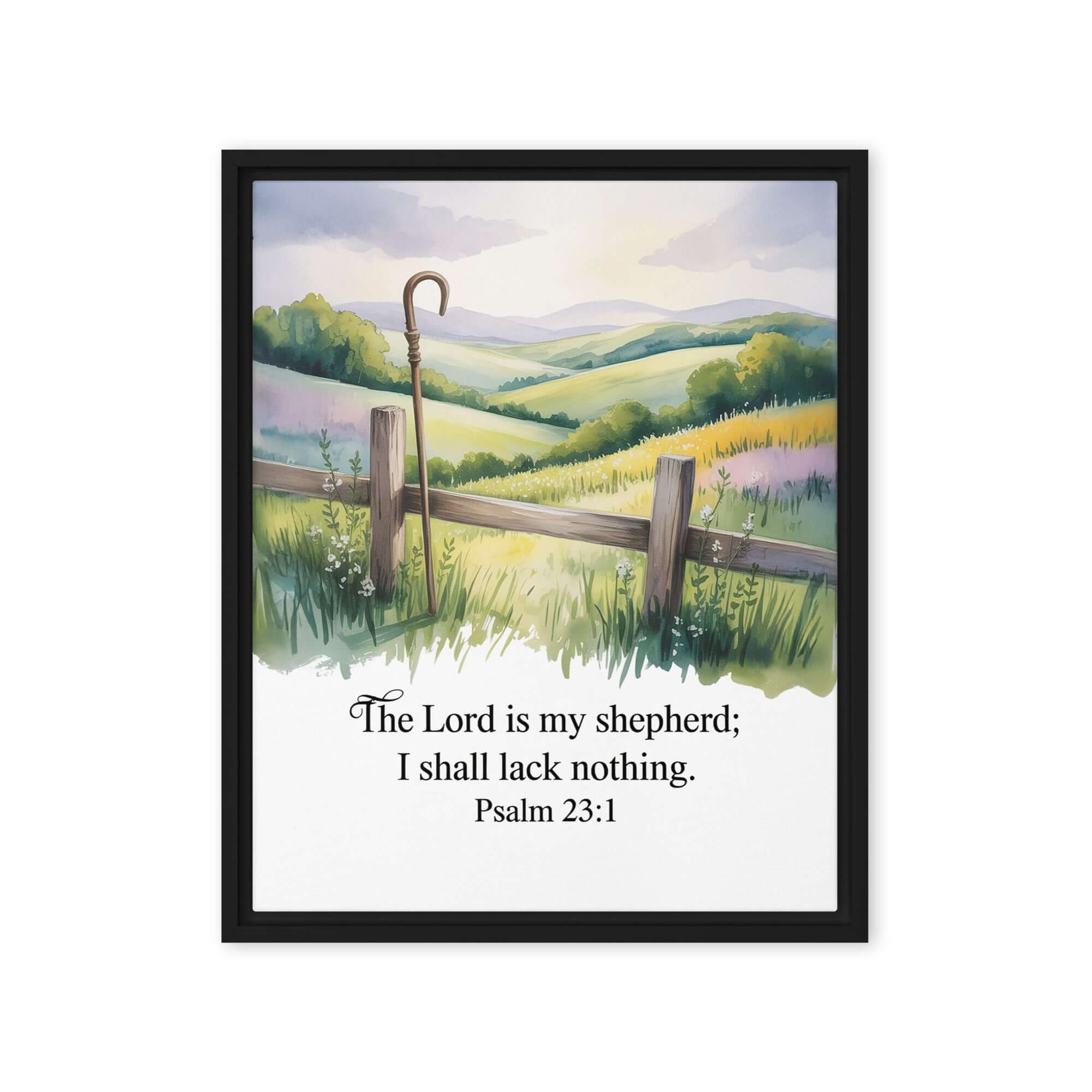 Psalm 23:1 Bible Verse, Lack Framed Canvas Black 16″×20″