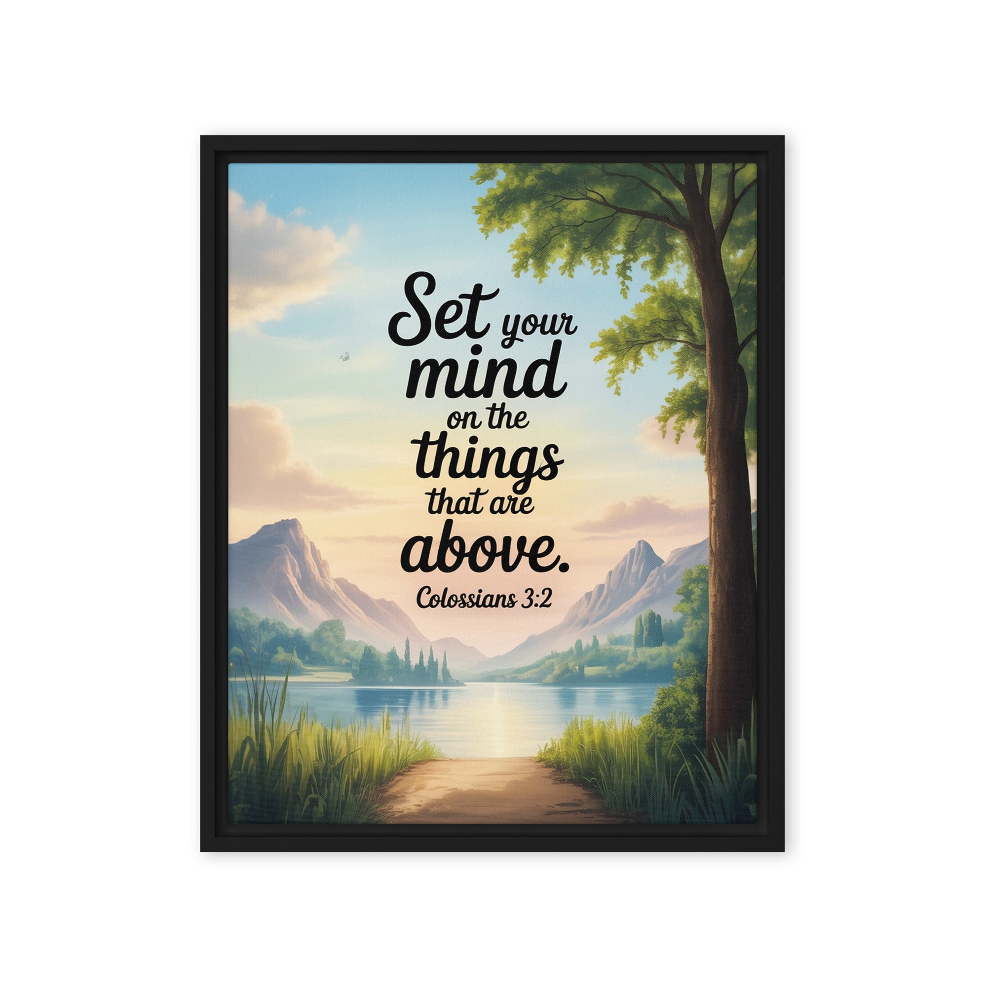 Colossians 3:2 Bible Verse Set Framed Canvas Black 16″×20″