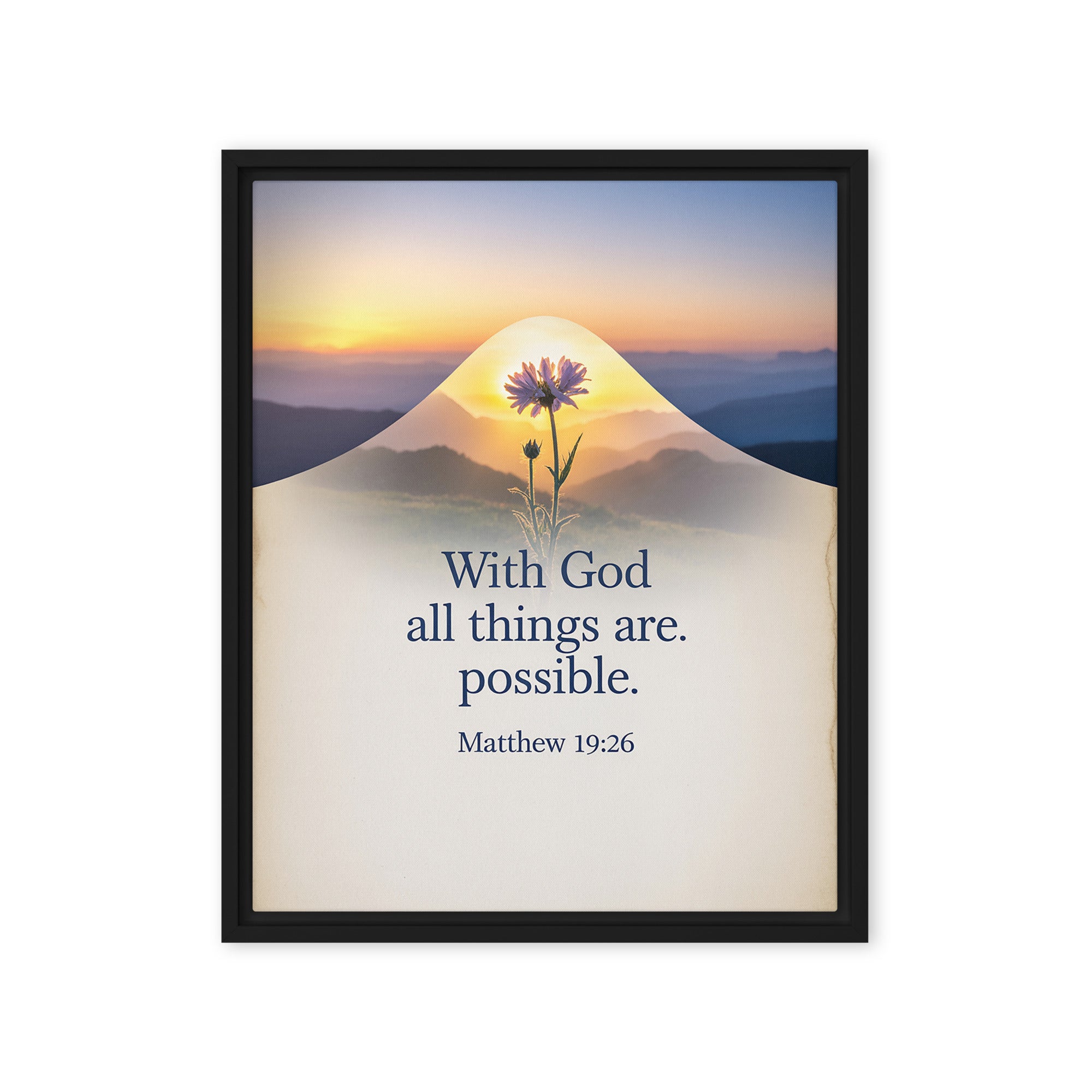 Matthew 19:26 Bible Verse at them Framed Canvas Black 16″×20″