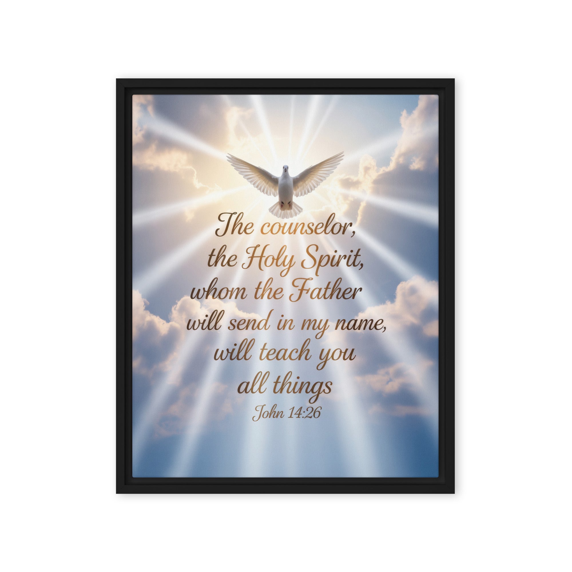 John 14:26 Bible Verse Father Framed Canvas Black 16″×20″