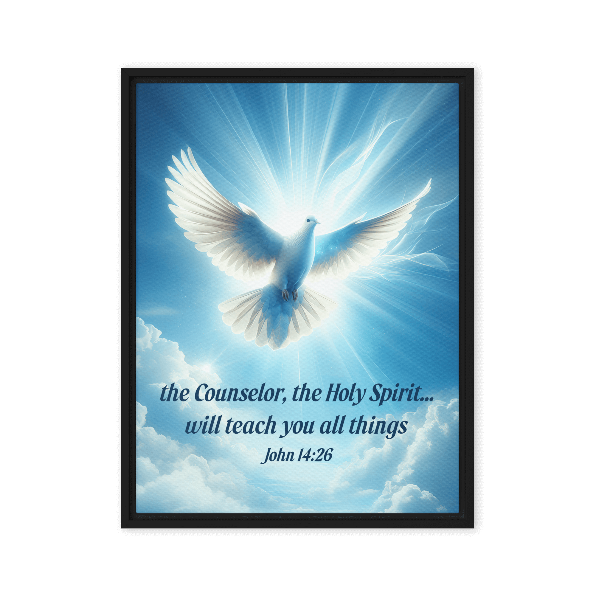 John 14:26 Bible Verse, Holy Spirit Dove Framed Canvas Print Wall Art Black 18″×24″