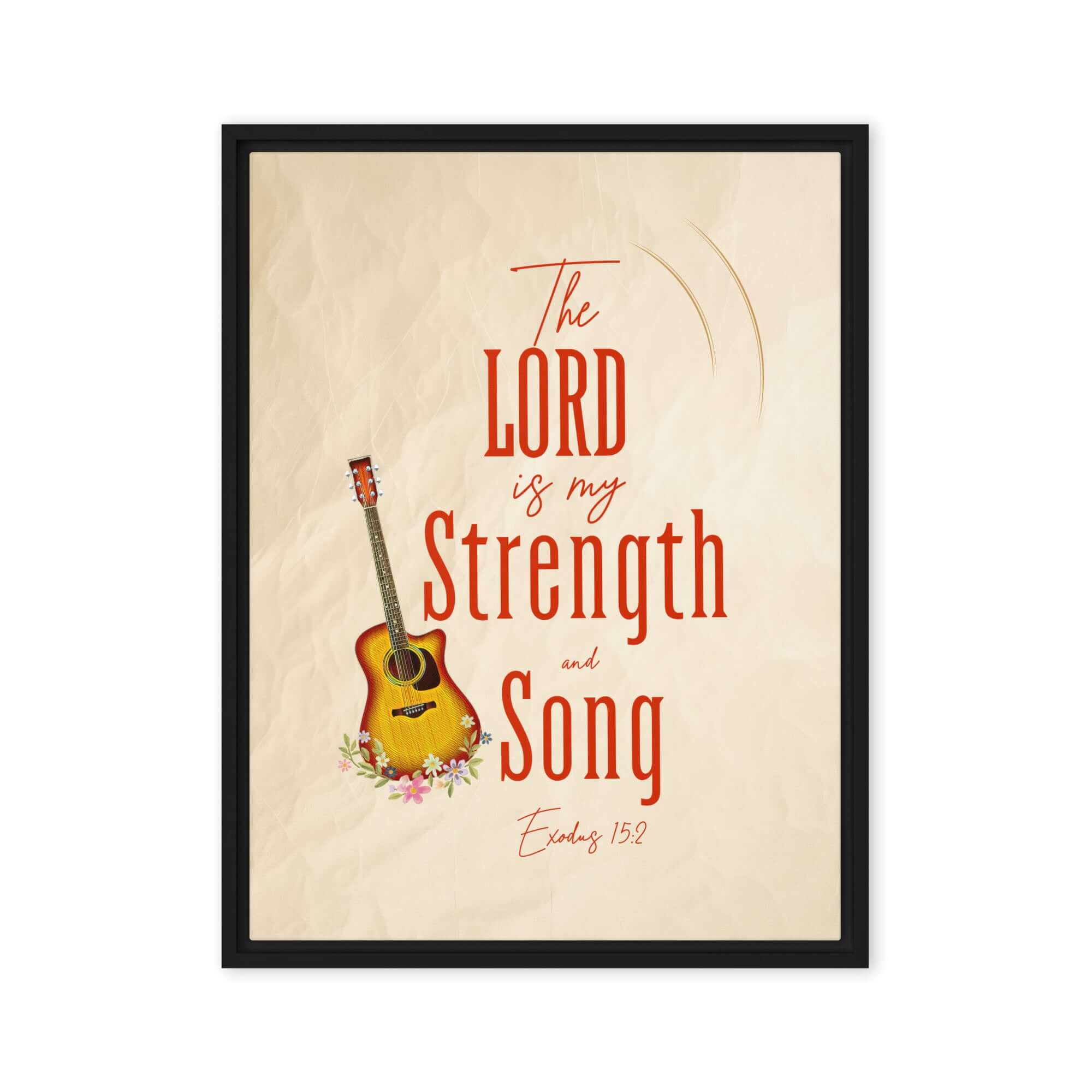 Exodus 15:2 Bible Verse, The LORD is my strength Framed Canvas Print Wall Art Black 18″×24″