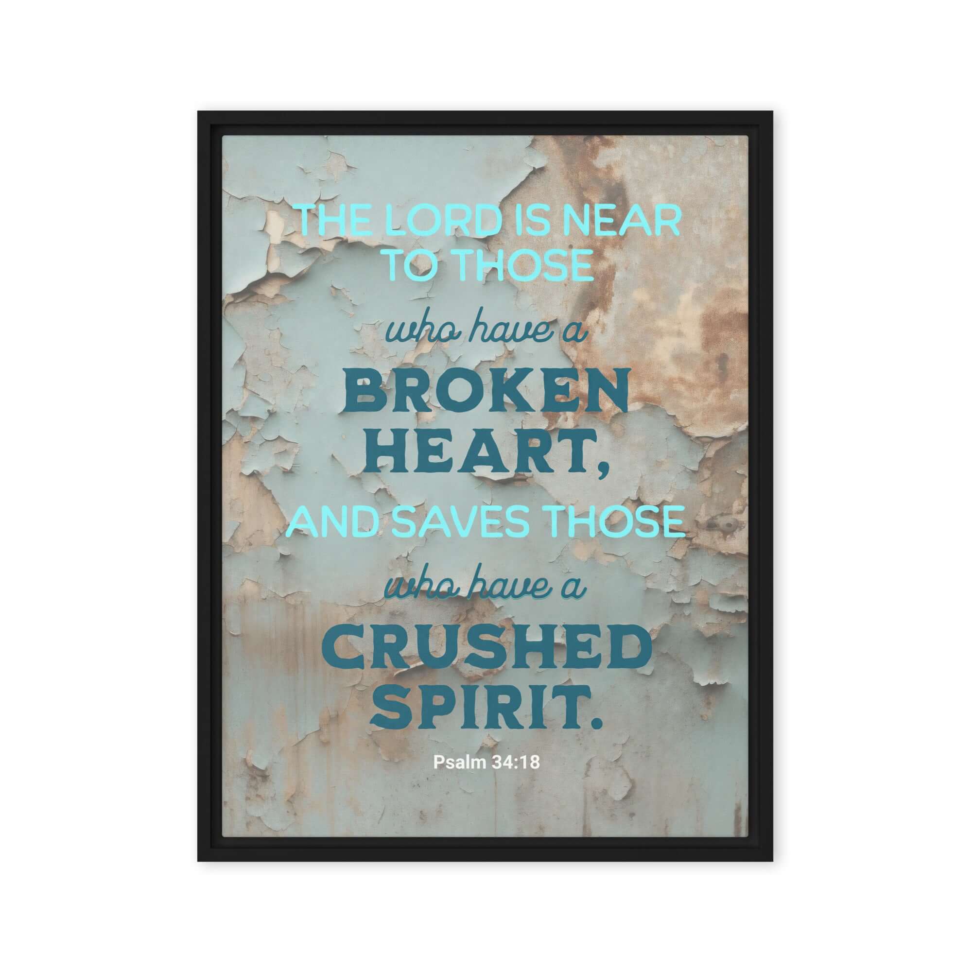 Psalm 34:18 Bible Verse, The LORD is Near Framed Canvas Print Wall Art Black 18″×24″