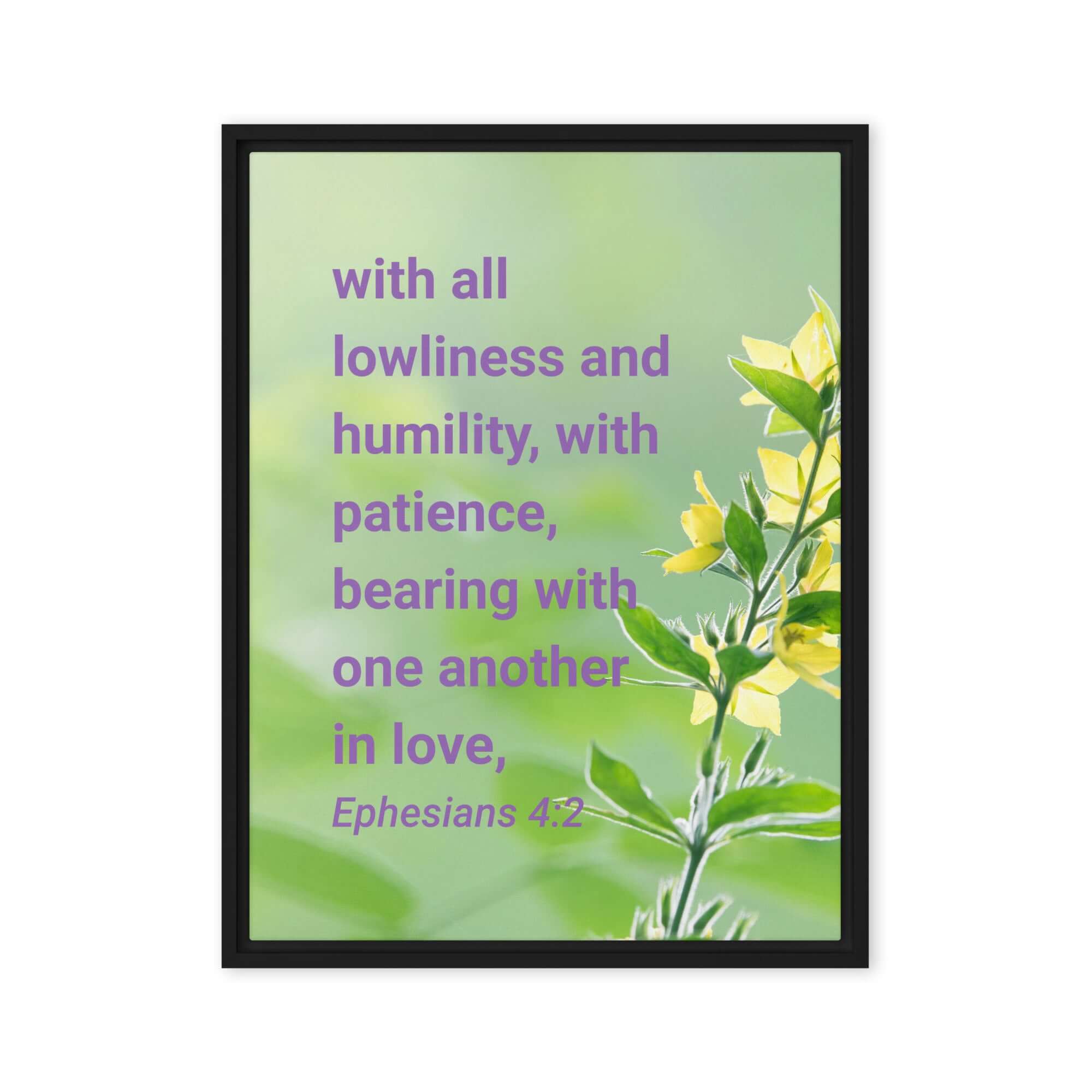 Ephesians 4:2 Bible Verse, one another in love Framed Canvas Print Wall Art Black 18″×24″