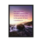 1 Corinthians 2:5 Bible Verse, power of God Framed Canvas Print Wall Art Black 18″×24″
