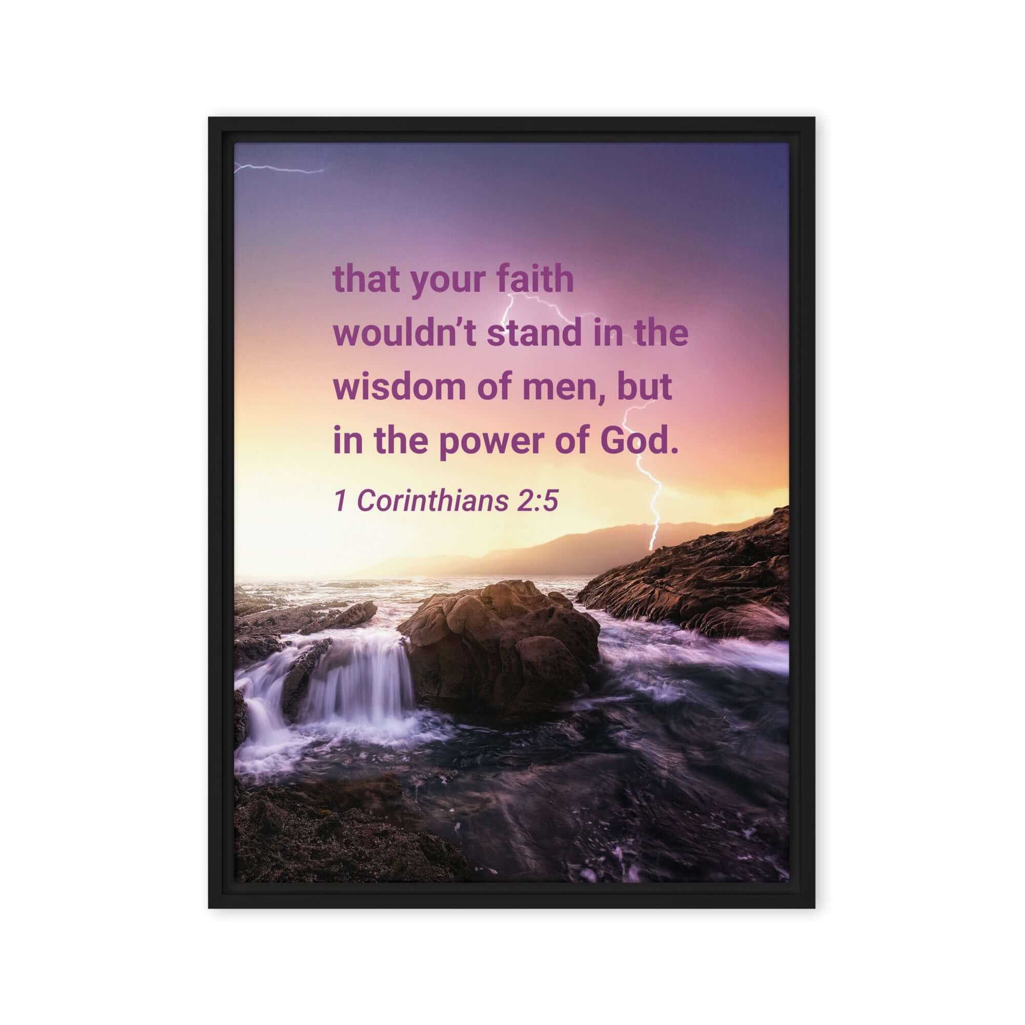 1 Corinthians 2:5 Bible Verse, power of God Framed Canvas Print Wall Art Black 18″×24″