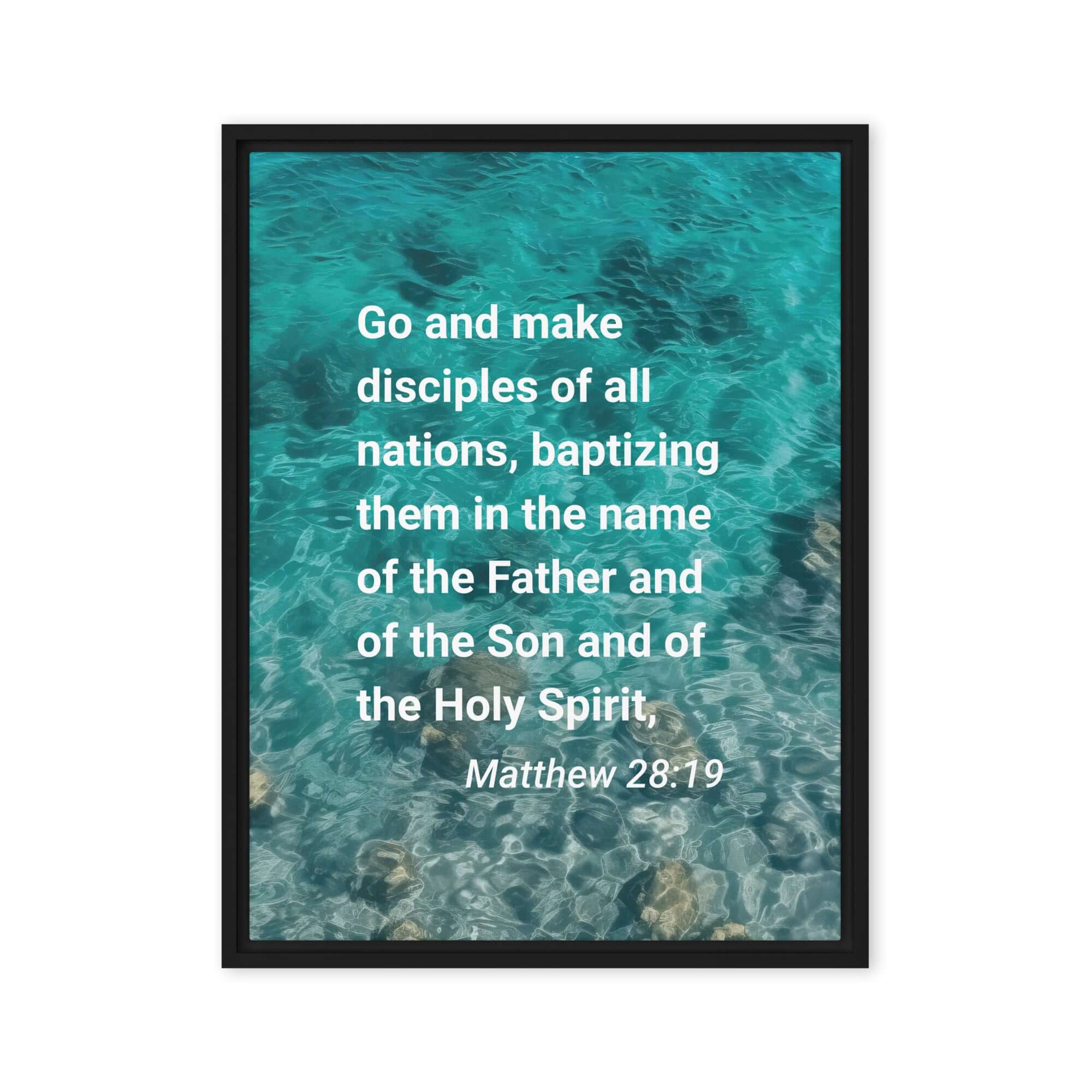 Matthew 28:19 Bible Verse, Make Disciples Framed Canvas Print Wall Art Black 18″×24″