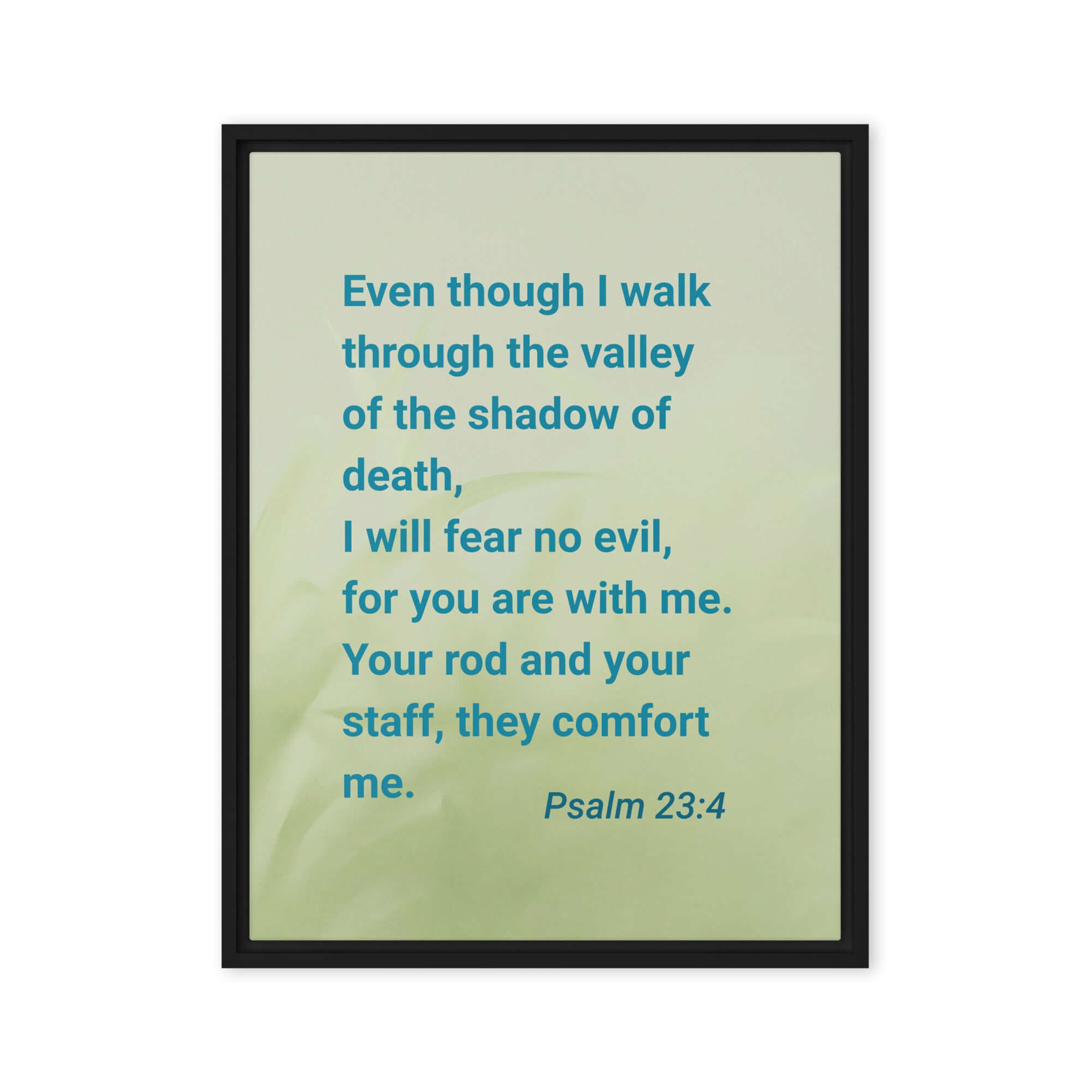 Psalm 23:4 Bible Verse, fear no evil Framed Canvas Print Wall Art Black 18″×24″